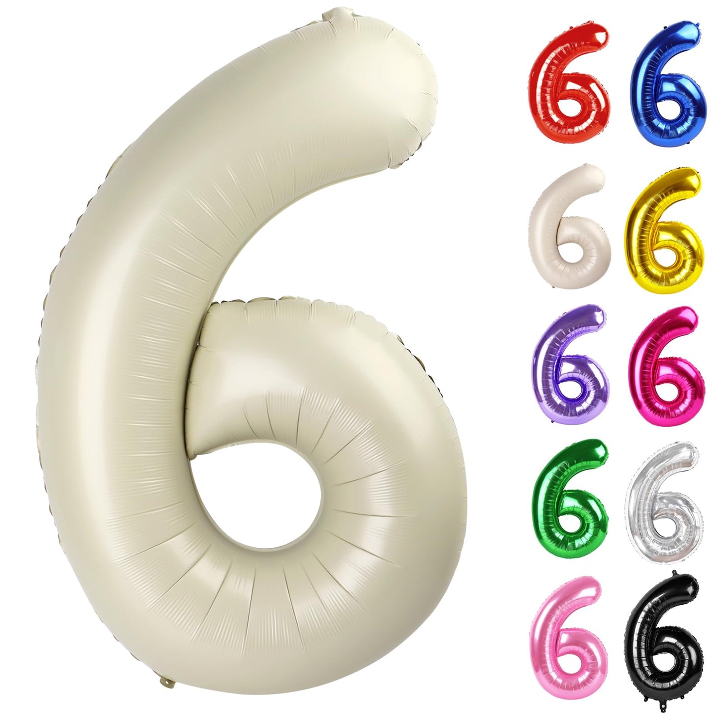 IWERP Cream Number 6 Balloon 40-Inch – 6th Birthday Decorations & Cream Party Supplies