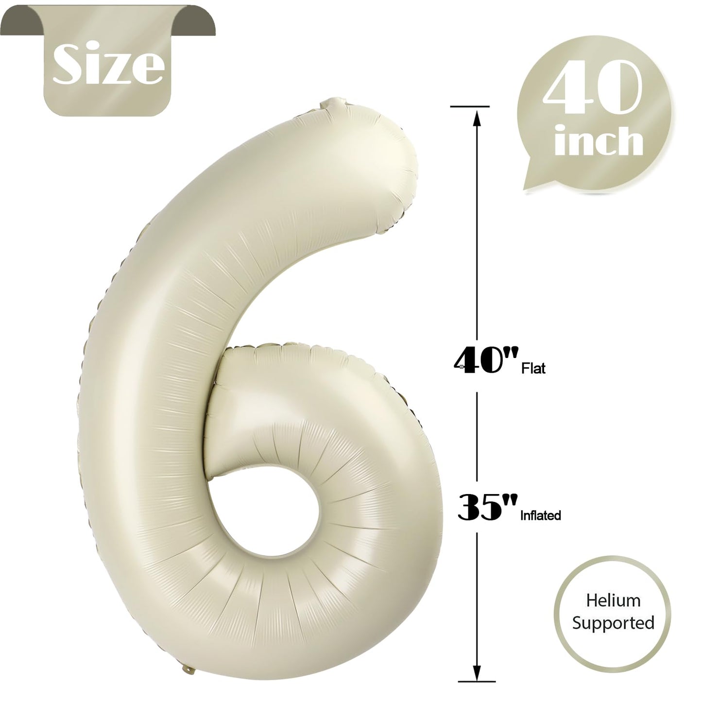 IWERP Cream Number 6 Balloon 40-Inch – 6th Birthday Decorations & Cream Party Supplies