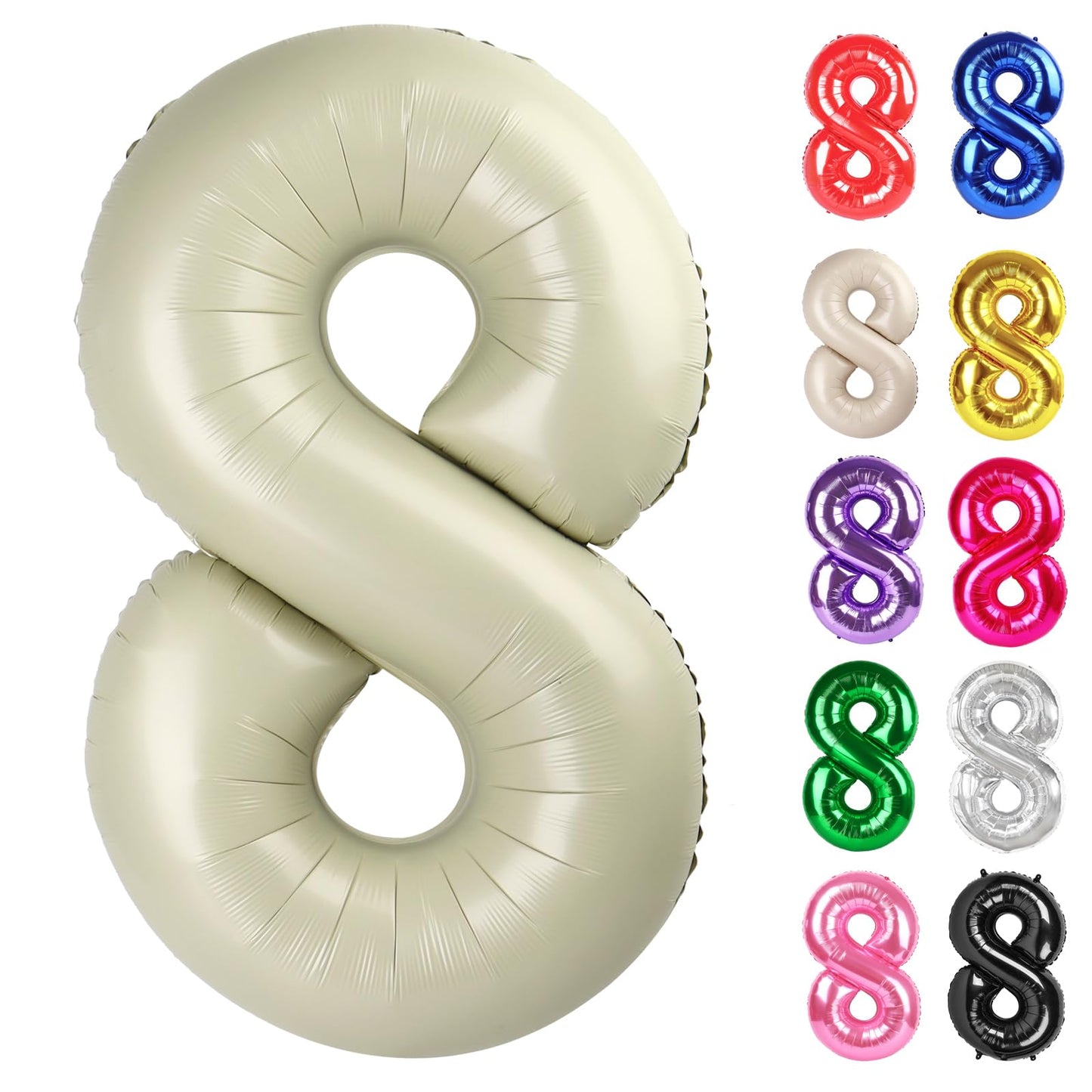 IWERP Cream Number 8 Balloon 40 Inch – 8th Birthday Decorations, Cream Party Supplies