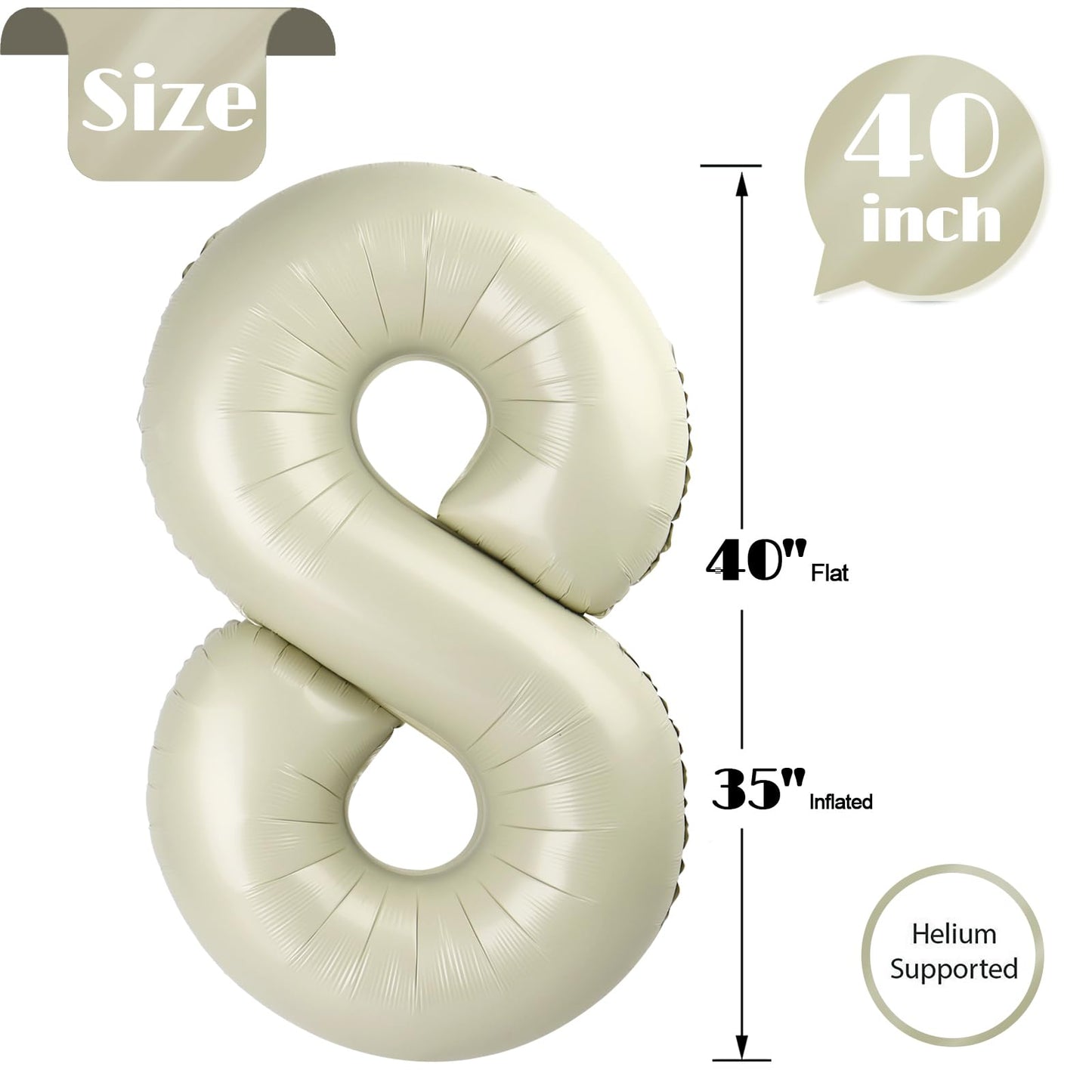 IWERP Cream Number 8 Balloon 40 Inch – 8th Birthday Decorations, Cream Party Supplies