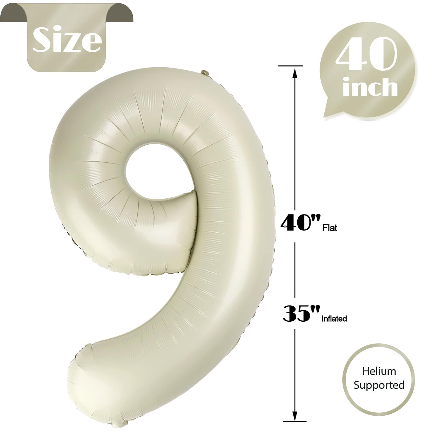 IWERP Cream Number 9 Balloon 40 Inch – Elegant 9th Birthday Decorations