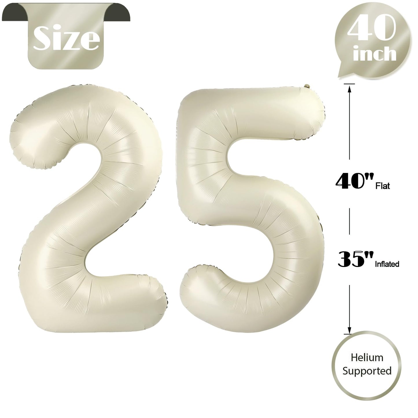 IWERP Cream 25th Birthday Balloon - 40-Inch Cream Number Balloon for 25th Birthday & Anniversary