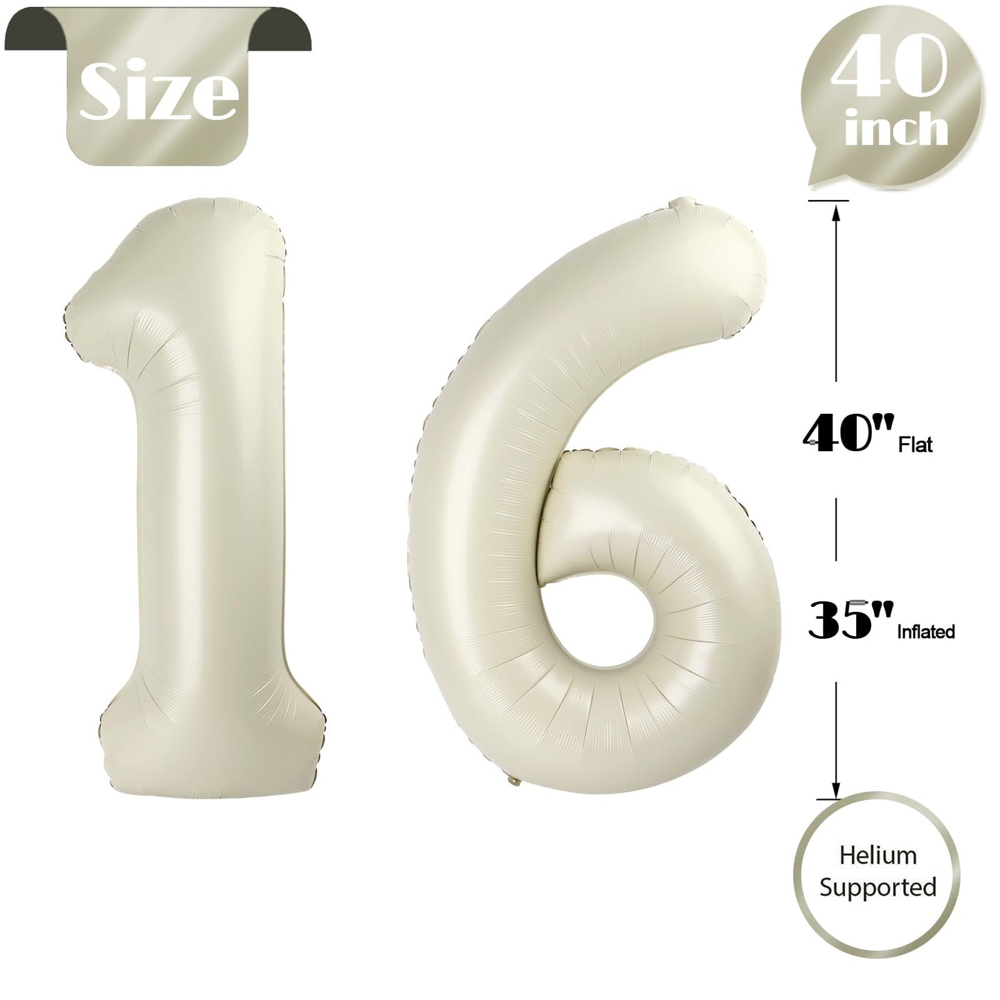 IWERP 40-Inch Cream 16th Birthday Balloon – Sweet 16 Decor for Boys & Girls