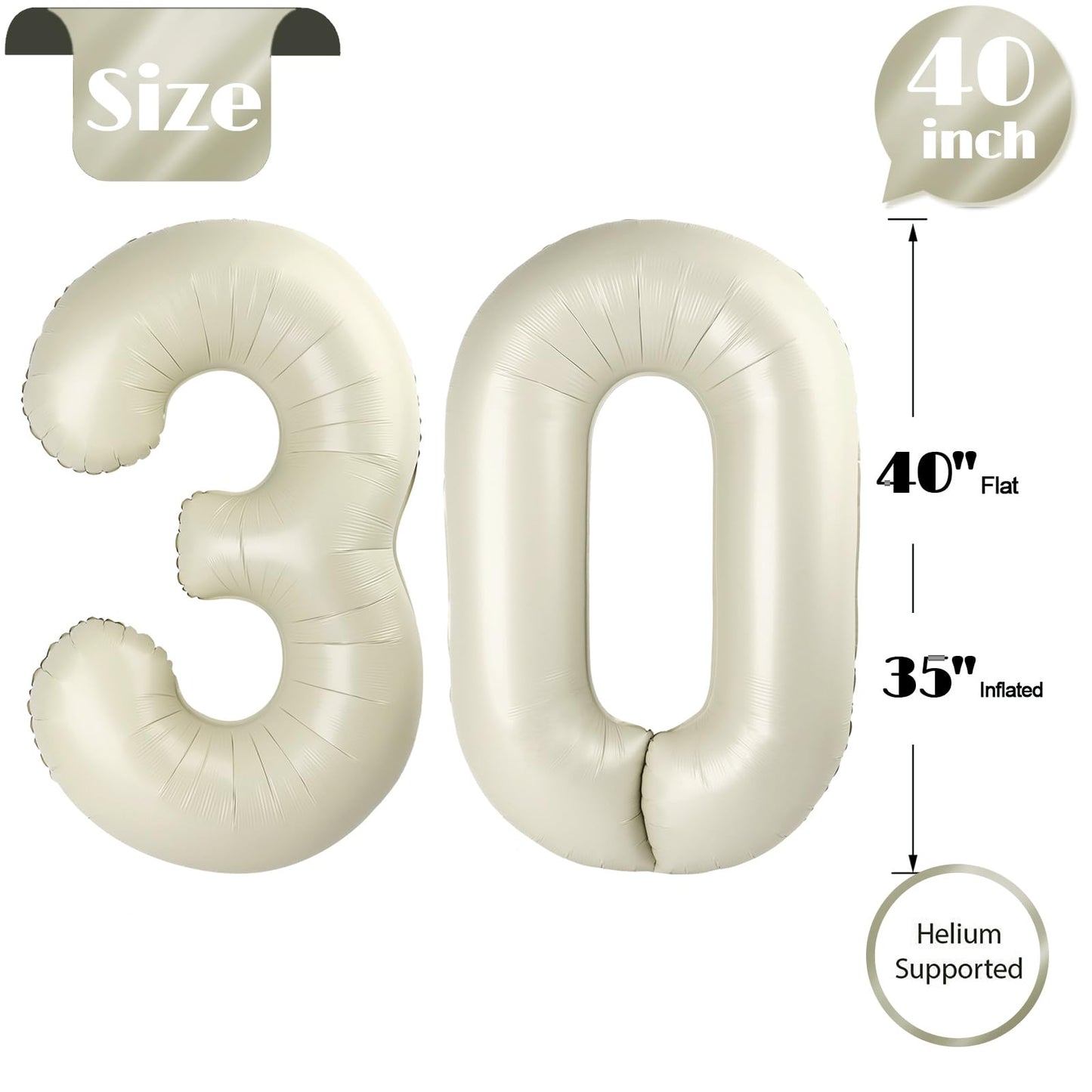 IWERP Cream 30th Birthday Balloon – 40-Inch Cream Number Balloon
