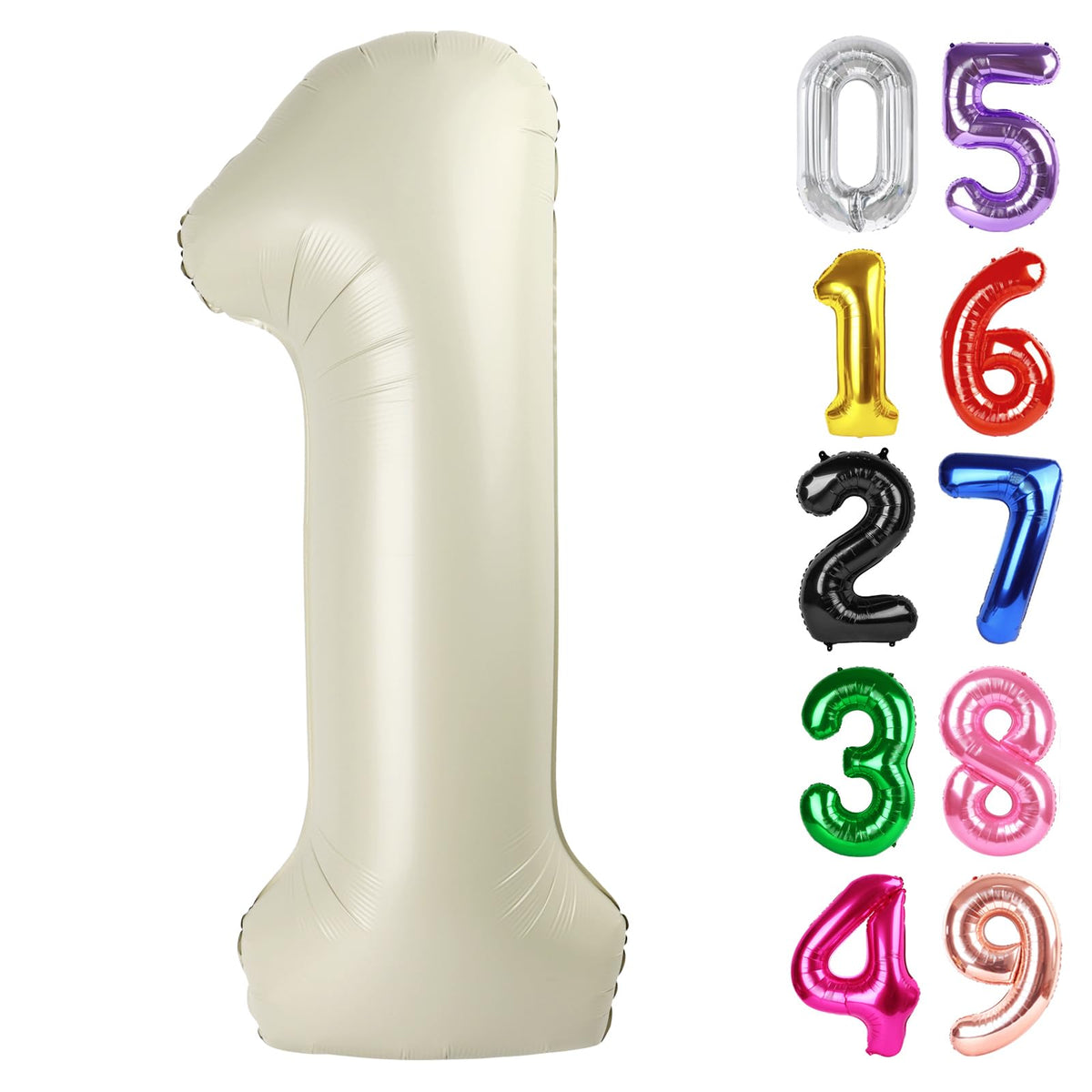 IWERP Cream Number 1 Balloon 40-Inch - 1st Birthday Decor, Shiny Cream