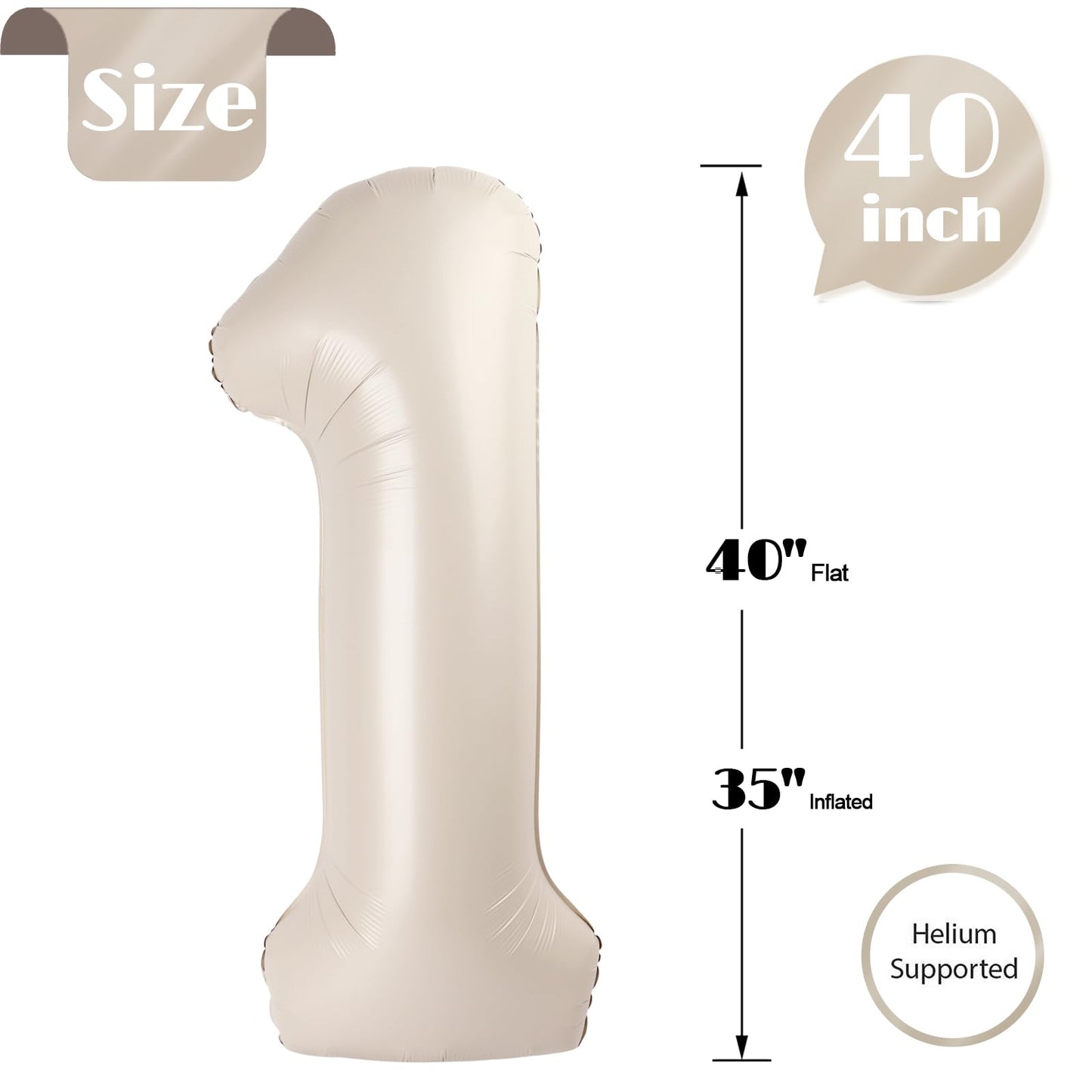 IWERP Cream Number 1 Balloon 40-Inch - 1st Birthday Decor, Shiny Cream