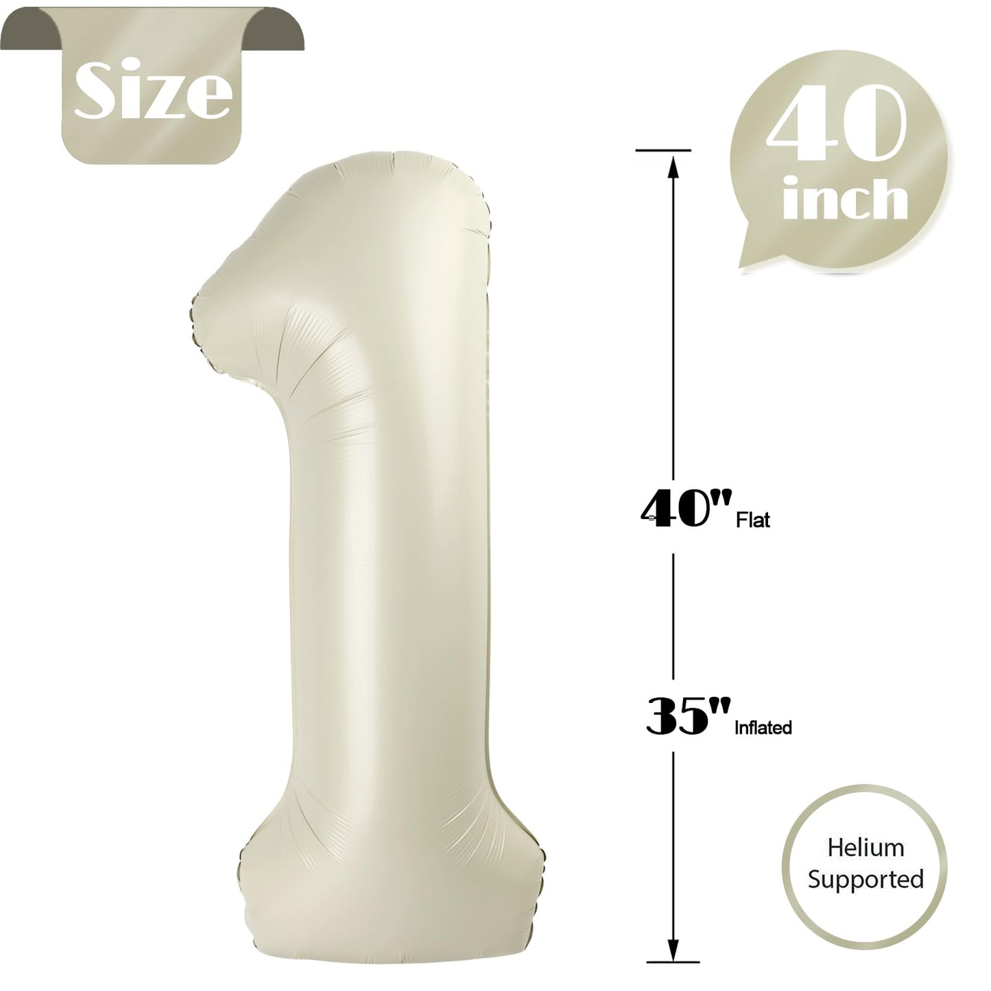 IWERP Cream Number 1 Balloon – 40-Inch First Birthday Decor for Baby, Boy or Girl