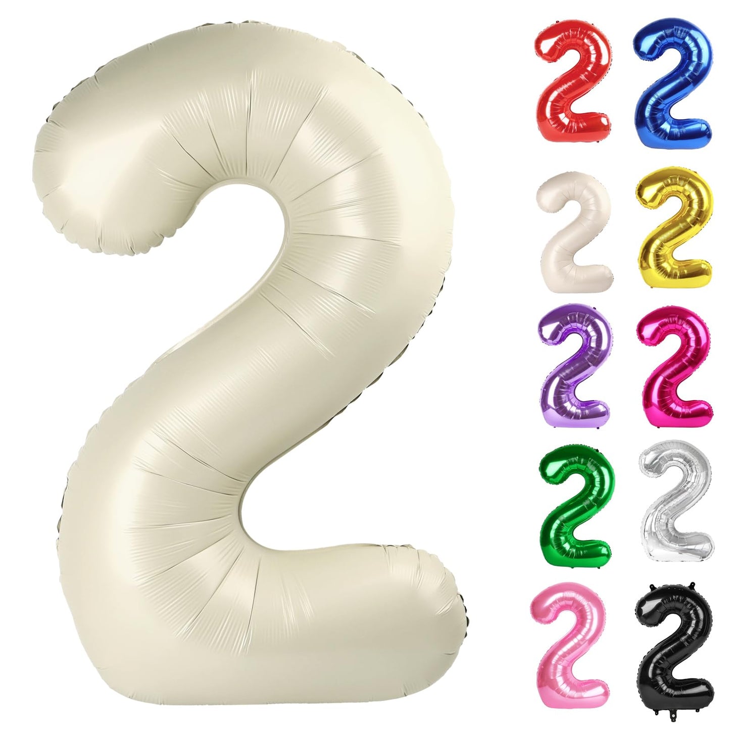 IWERP Cream Number 2 Balloon 40-Inch – 2nd Birthday Decorations for Babies, Boys & Girls
