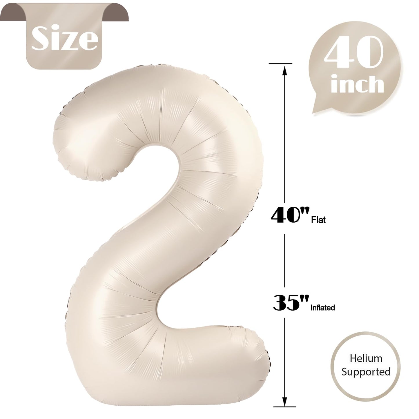 IWERP Cream Number 2 Balloon 40 Inch – 2nd Birthday Decor for Toddlers
