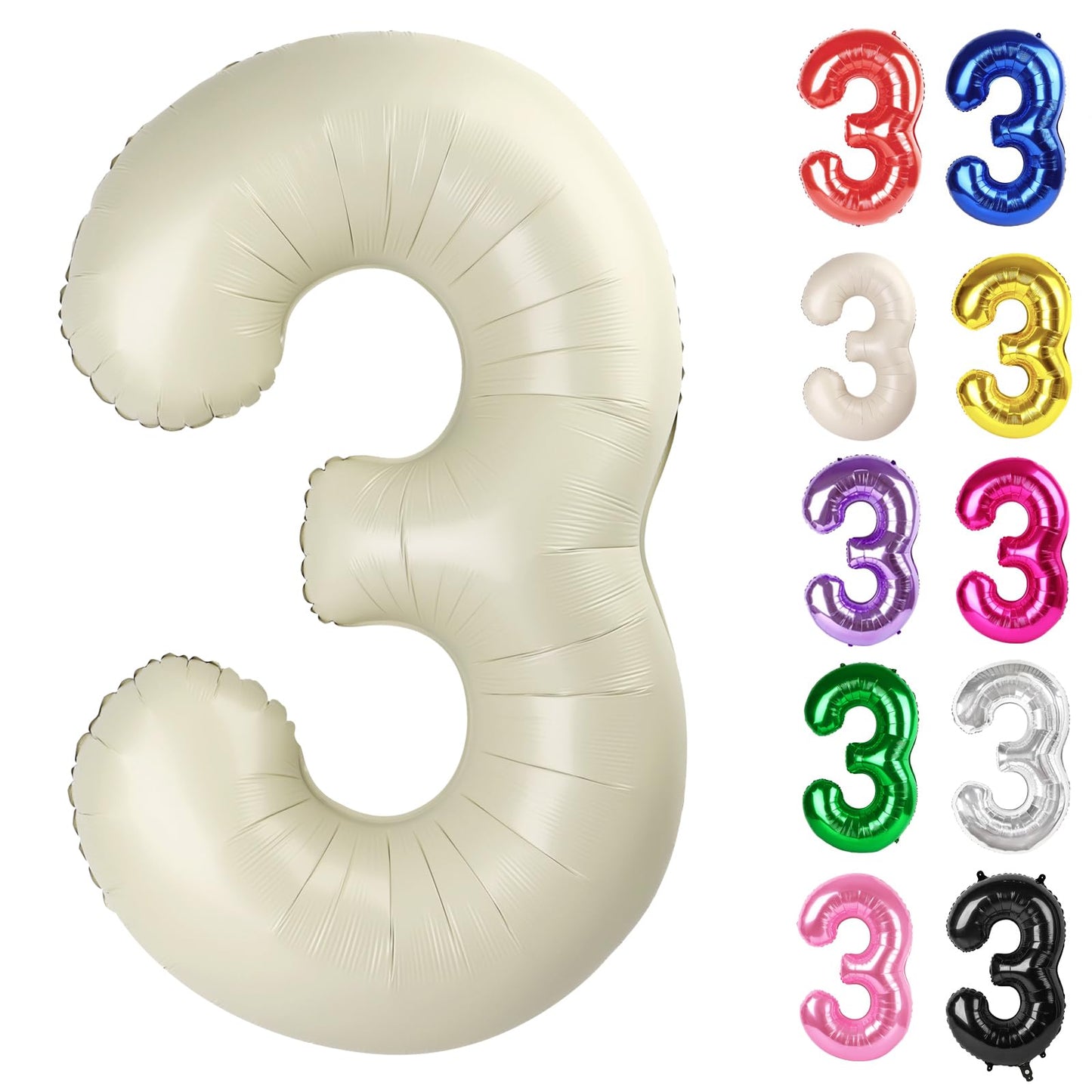 IWERP Cream Number 3 Balloon 40-Inch – 3rd Birthday Decorations