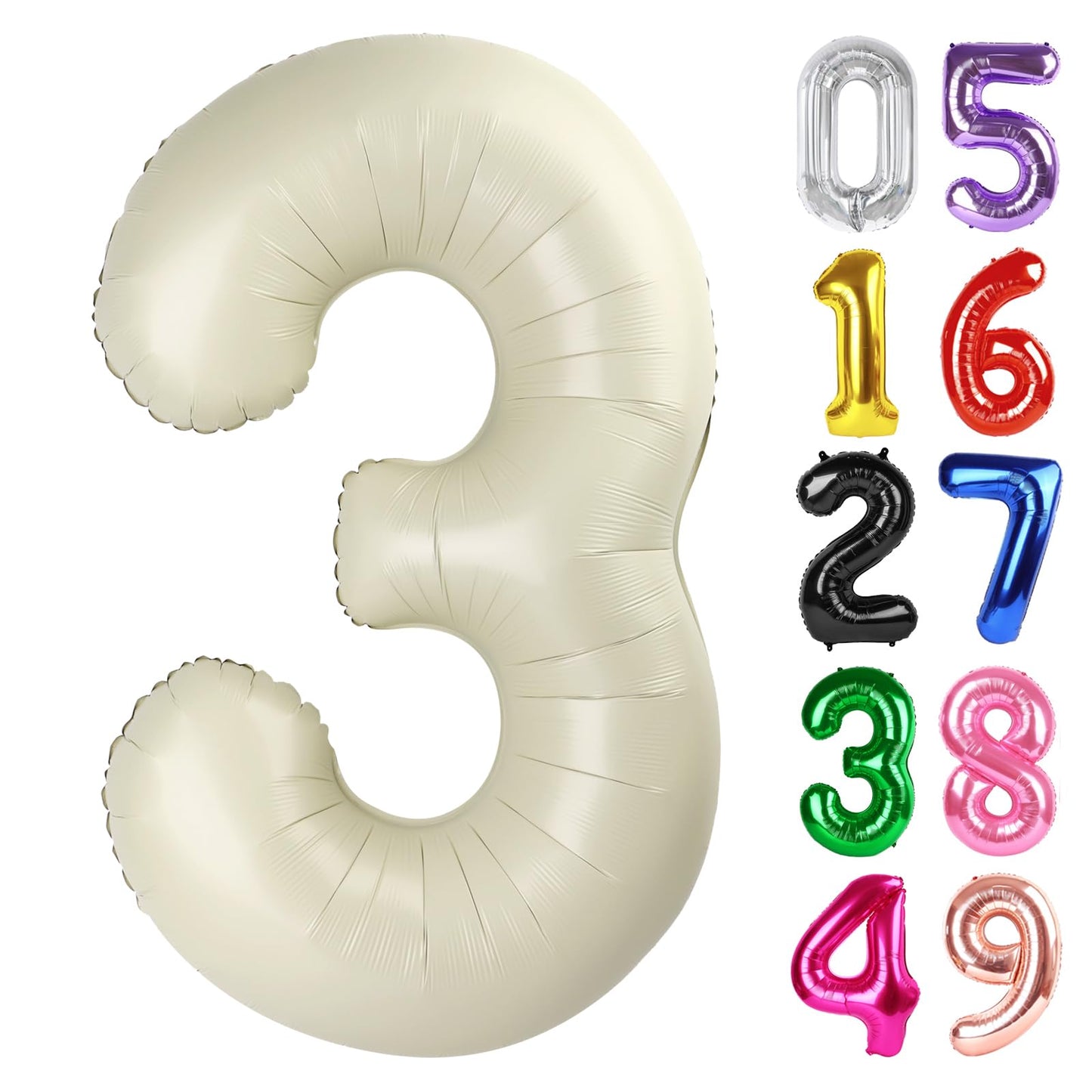 IWERP Cream Number 3 Balloon 40-Inch | 3rd Birthday Party Decor