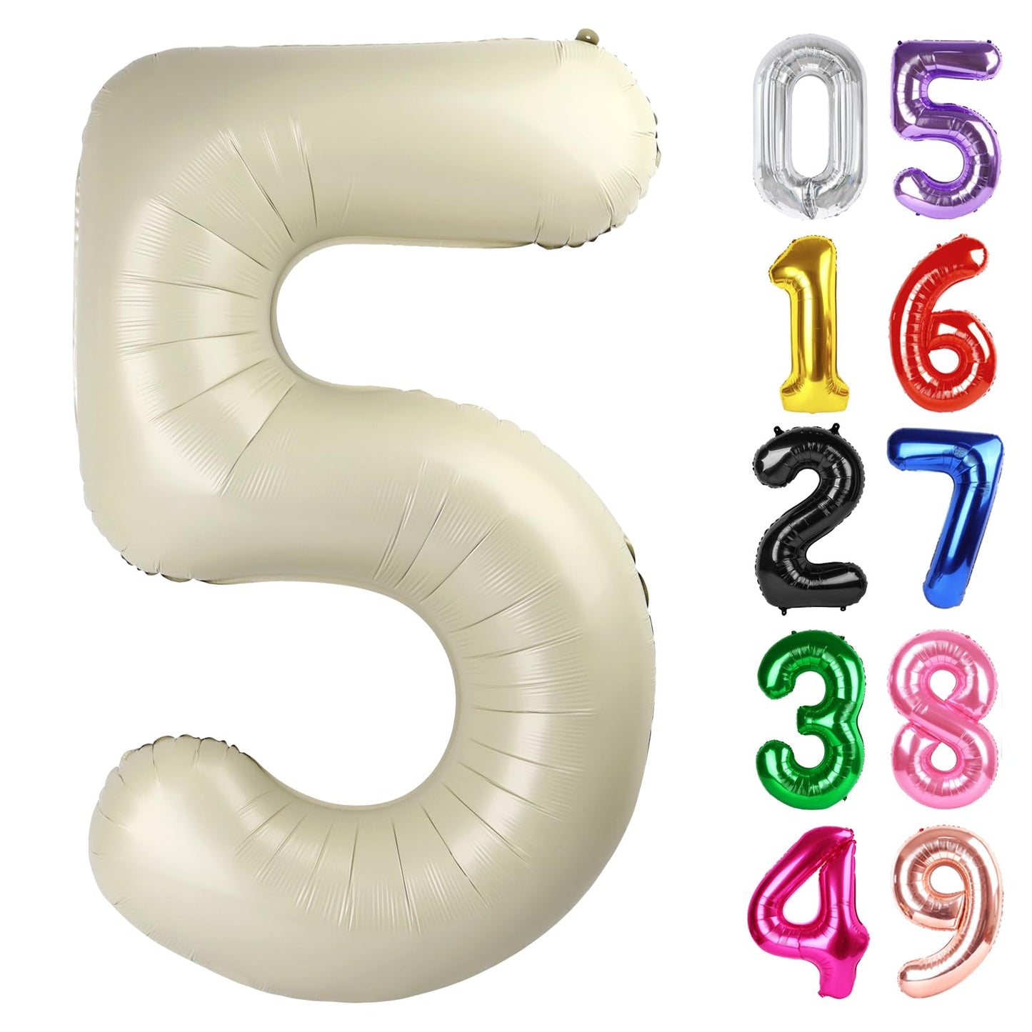 IWERP Cream Number 5 Balloon – 40-Inch Giant Foil Birthday Balloon for 5th Birthday Parties