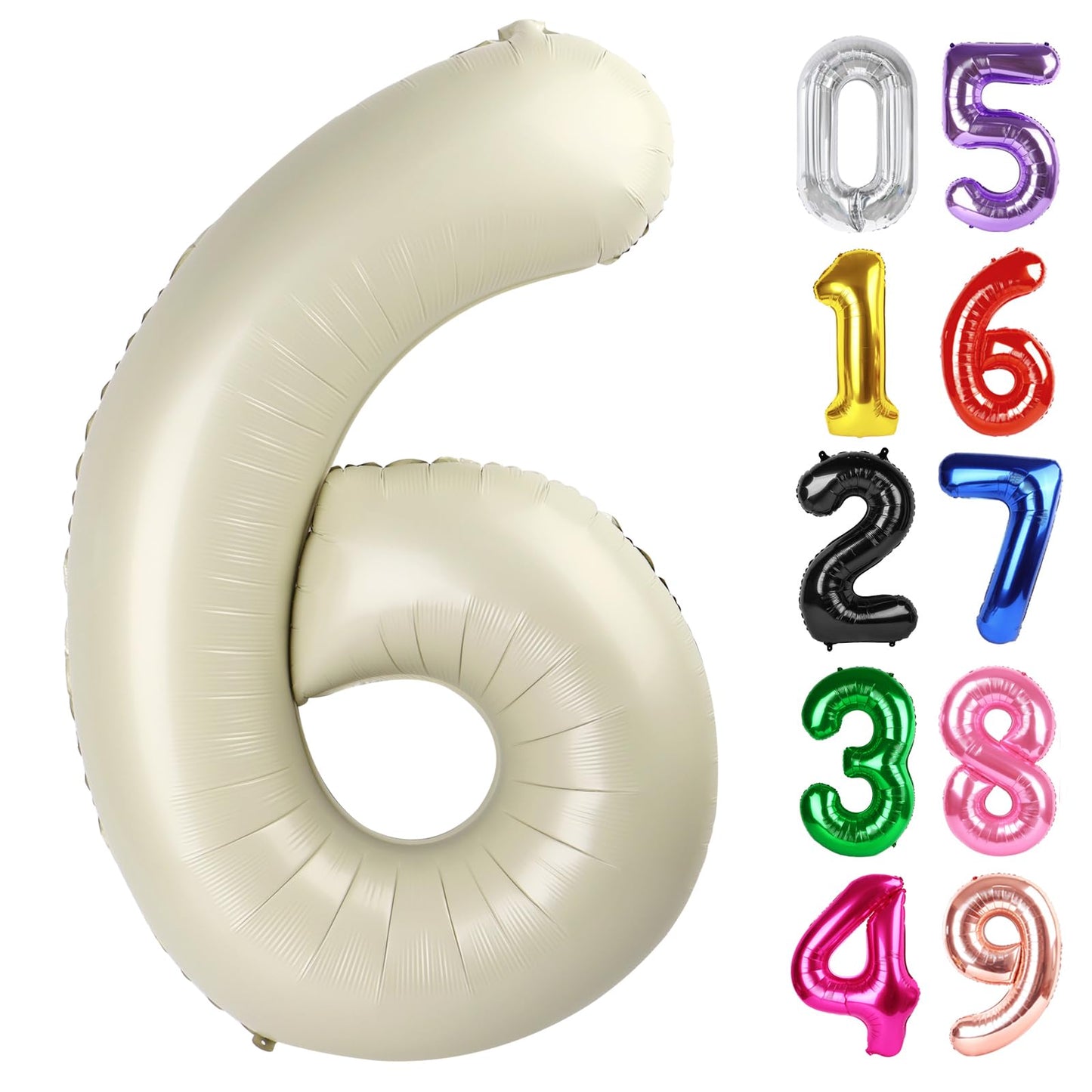 IWERP Cream Number 6 Balloon – 40 Inch Giant Foil Balloon for 6th Birthday