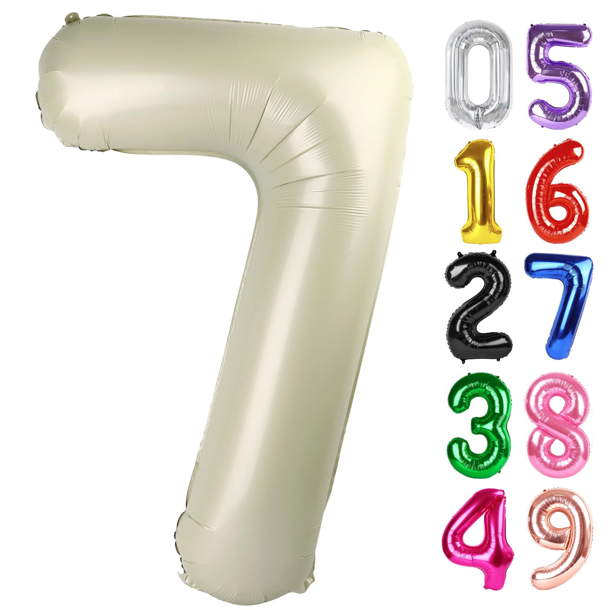 IWERP Cream Number 7 Balloon 40-Inch – Giant 7th Birthday Foil Balloon
