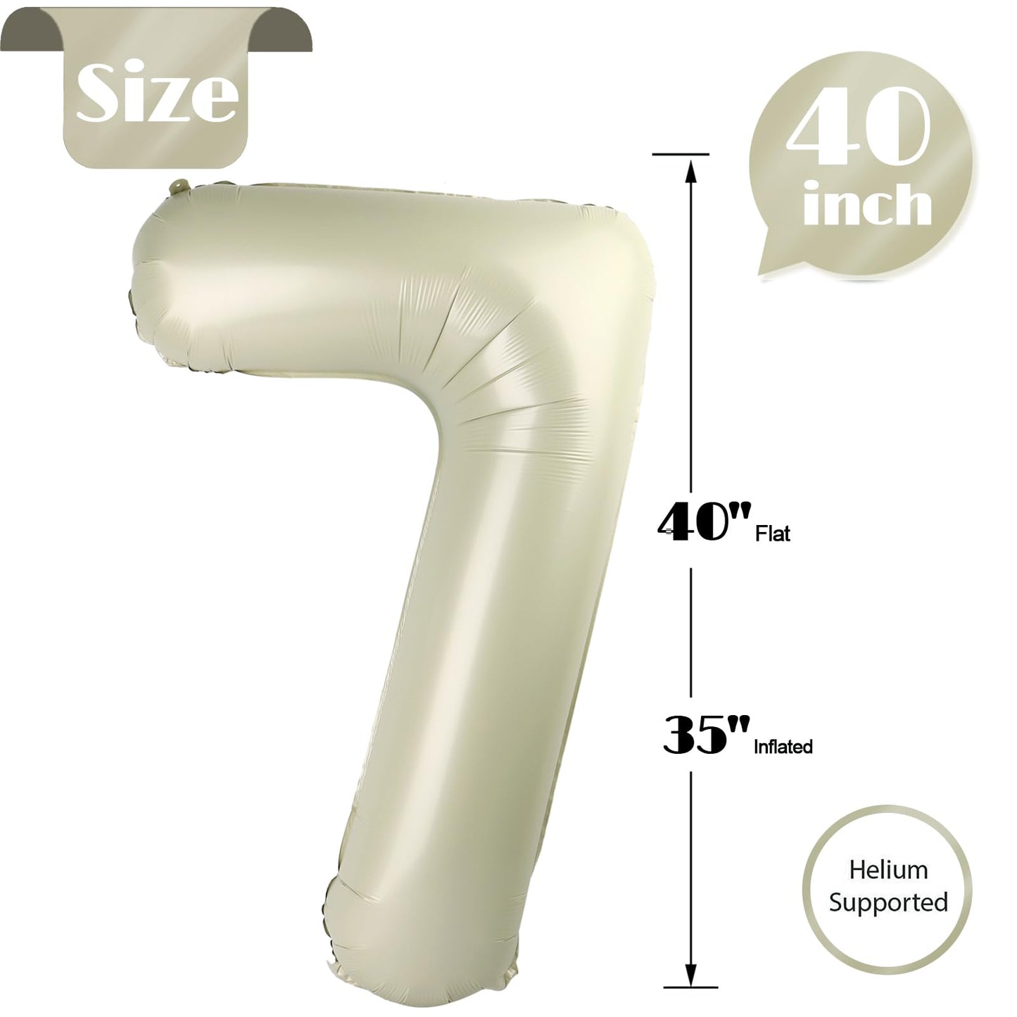 IWERP Cream Number 7 Balloon 40 Inch – 7th Birthday Decorations
