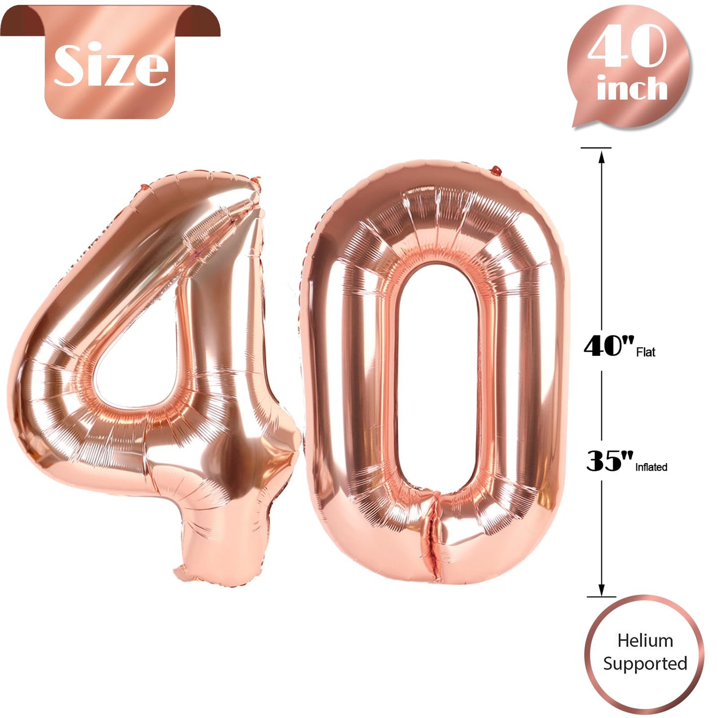 IWERP Rose Gold 40-Inch Number Balloon – 40th Birthday Decor