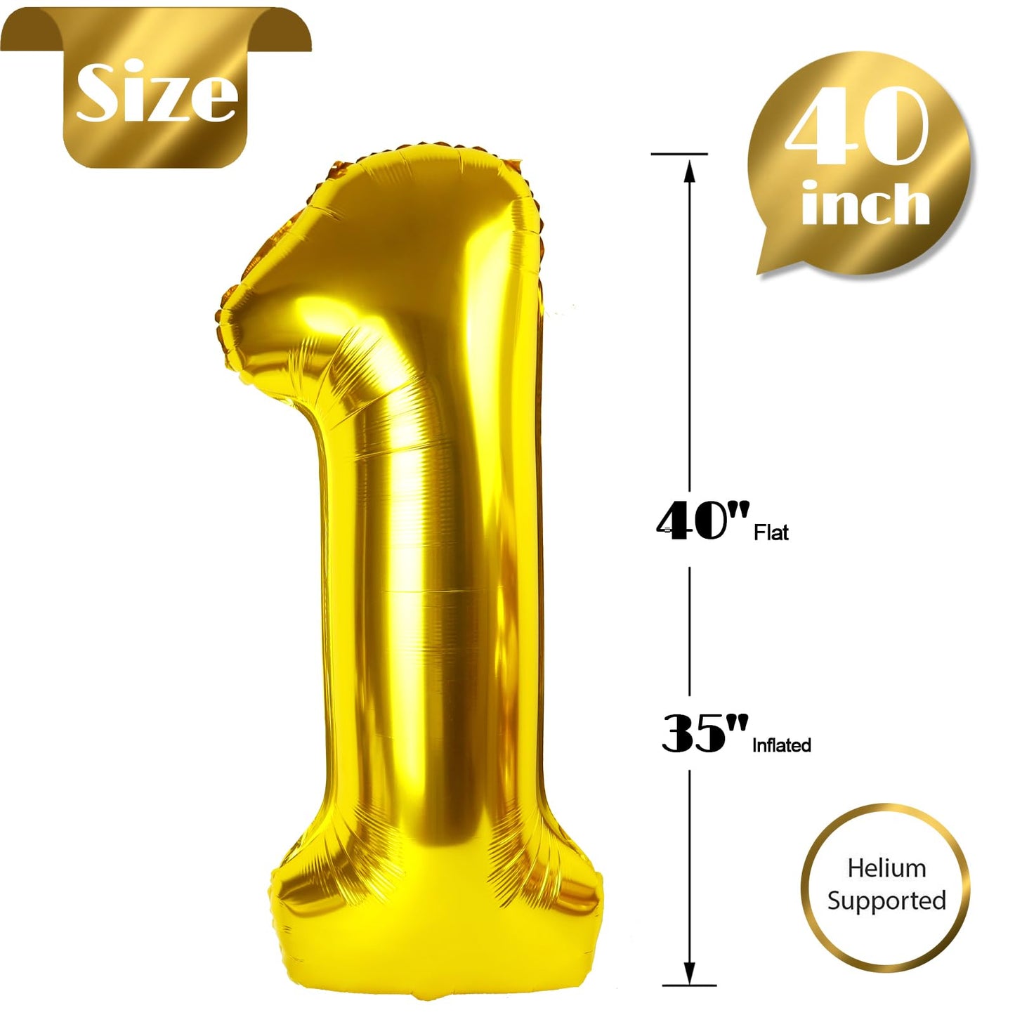 IWERP Gold Number 1 Balloon - 40-Inch First Birthday Party Decor