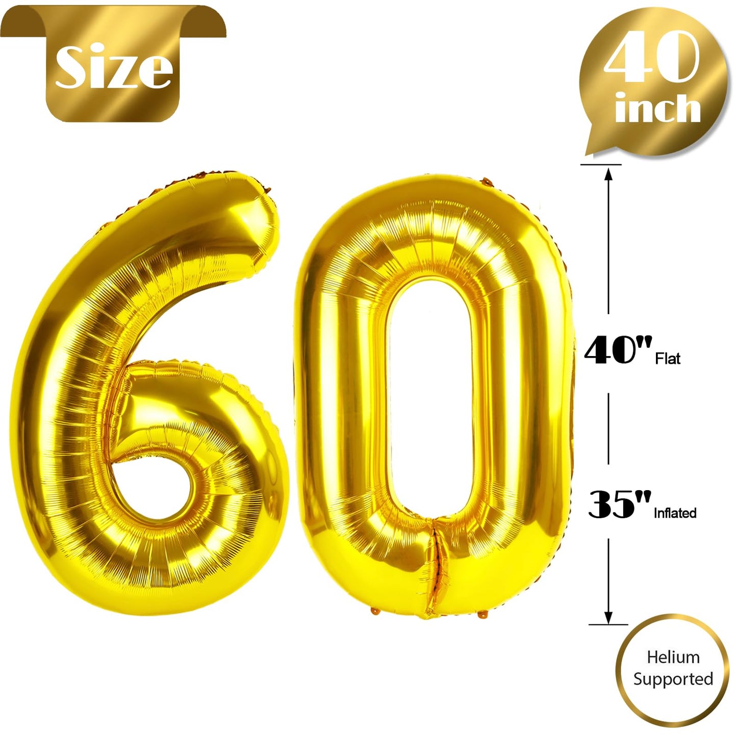 IWERP Gold 60th Birthday Balloon – 40 Inch | Elegant 60th Birthday Decorations