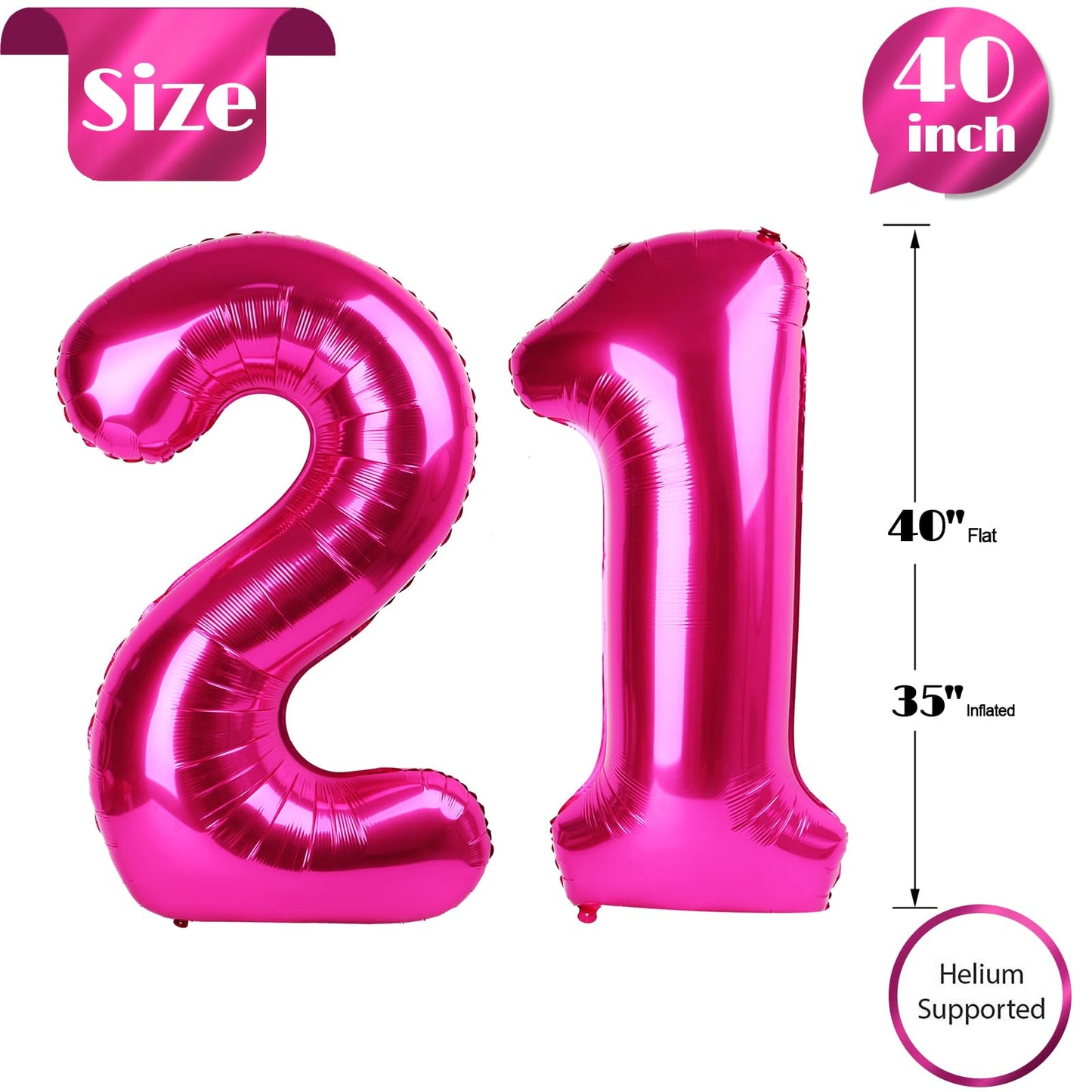 IWERP Hot Pink 21 Balloon 40-Inch - 21st Birthday Decorations
