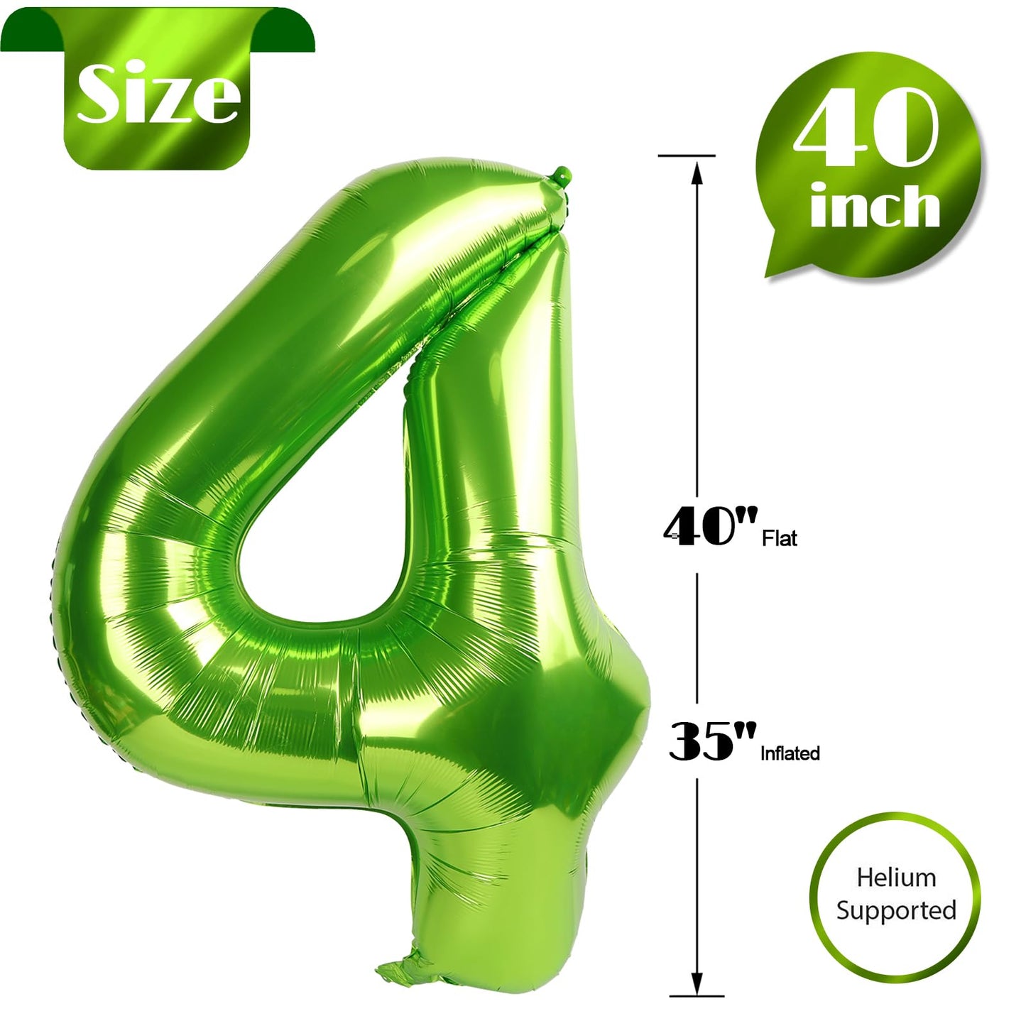 IWERP Light Green 40-Inch Number 4 Balloon – 4th Birthday Decorations