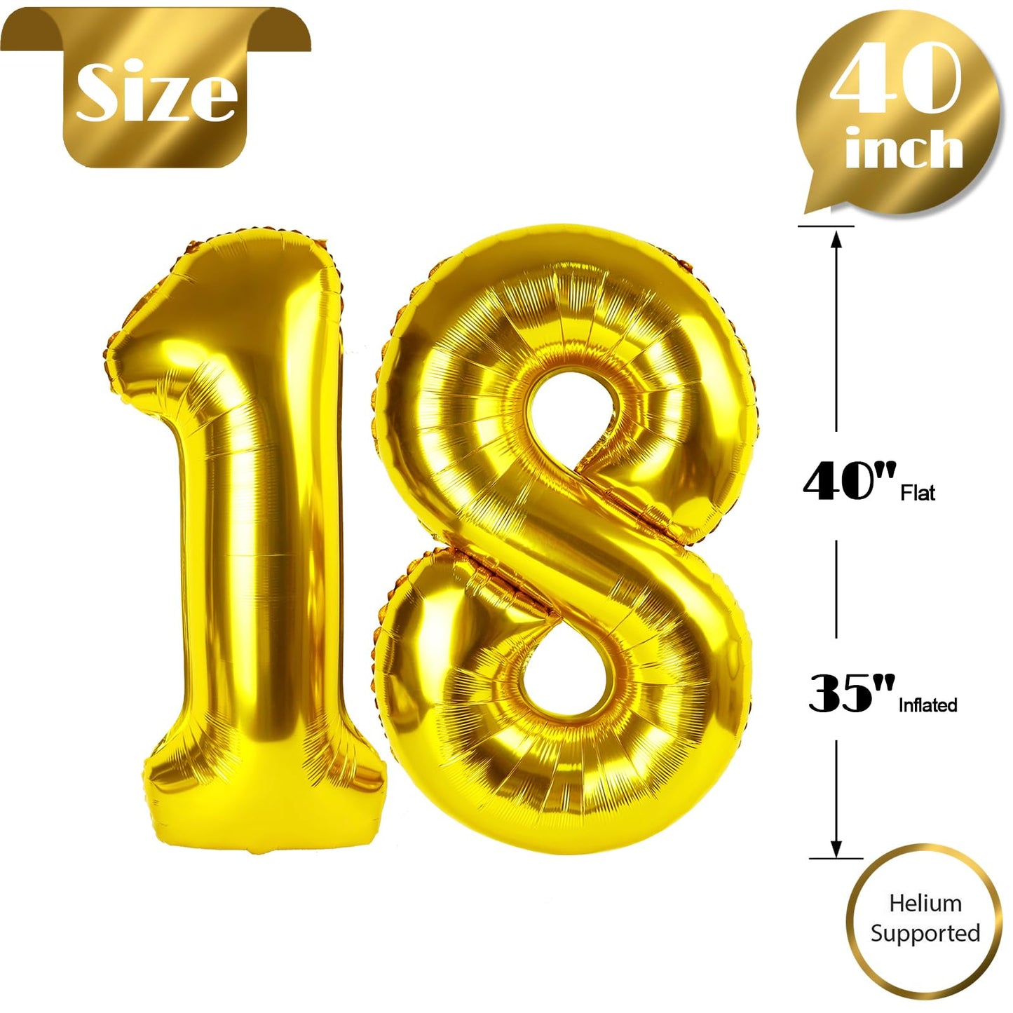 IWERP 18th Balloon – 40-Inch Gold Number for Birthday & Anniversary Parties