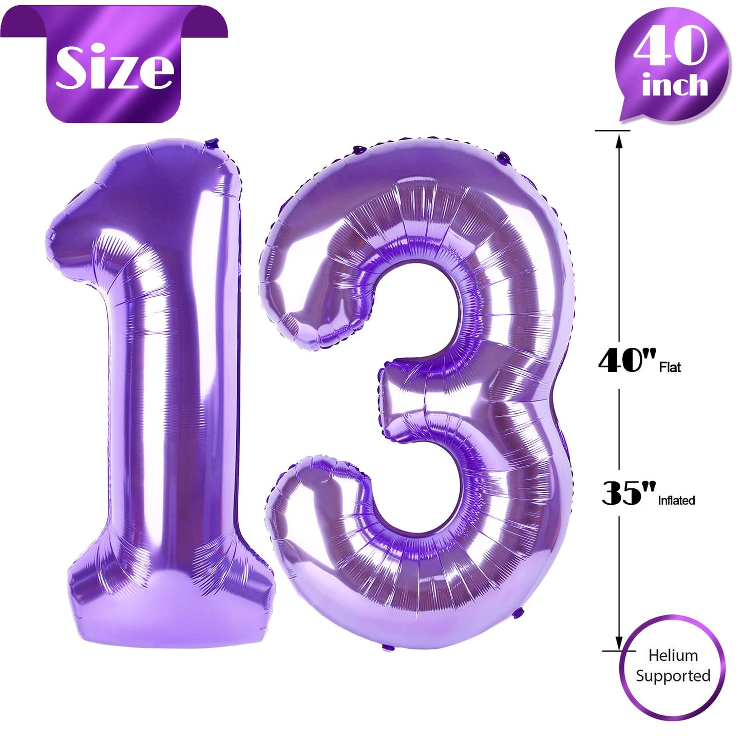 IWERP 40-Inch Purple 13 Balloon – 13th Birthday & 31st Birthday Decor
