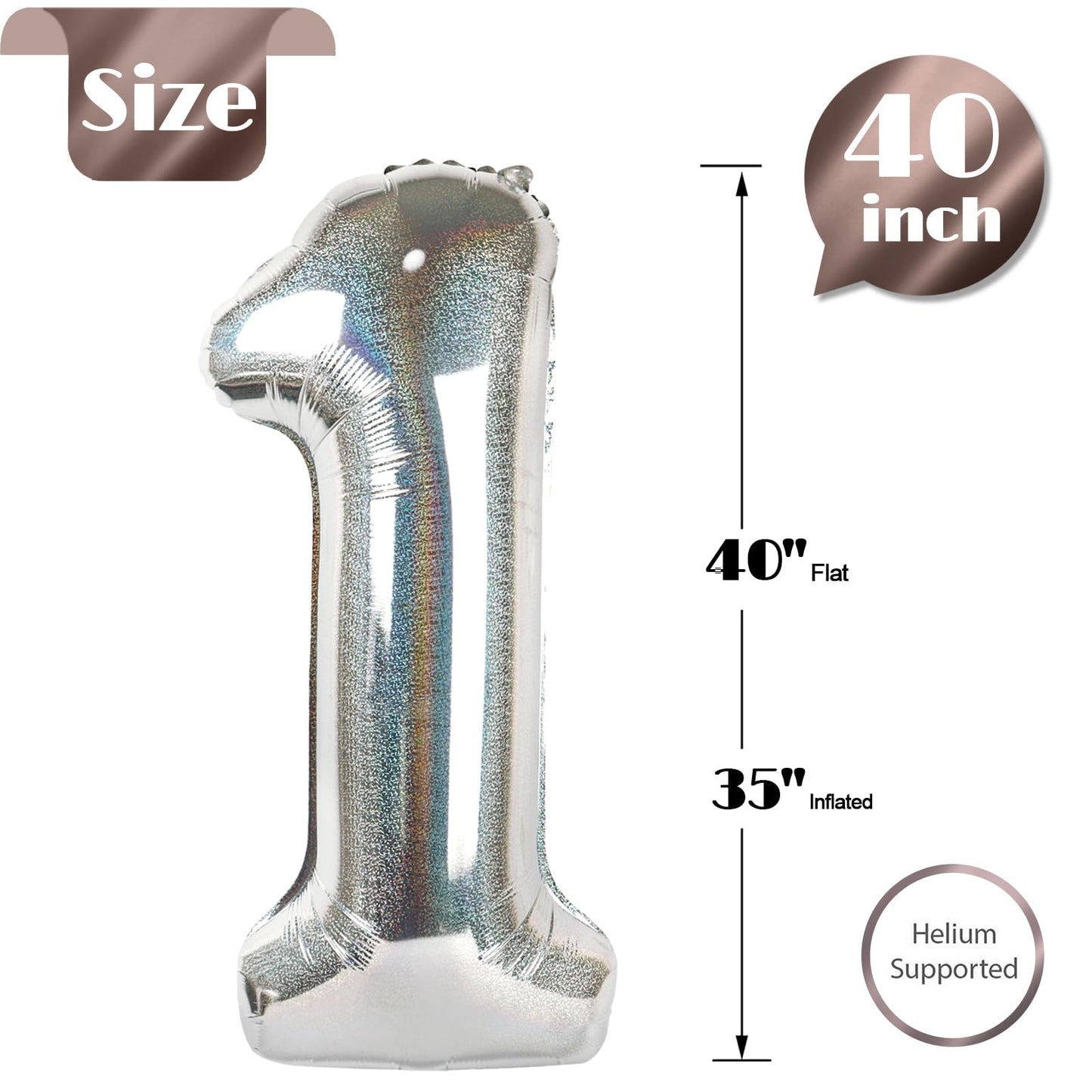 IWERP 40-Inch Laser Silver Number 1 Balloon for First Birthday | Giant Birthday Decor
