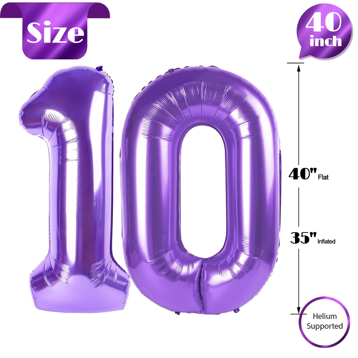 IWERP 40-Inch Purple Number Balloon – 10th Birthday & Anniversary Decor