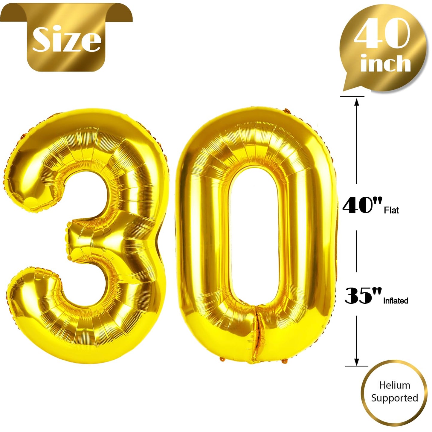 IWERP 30th Birthday Balloon – 40-Inch Gold Number 30 Balloon for Celebrations | Premium Party Decorations