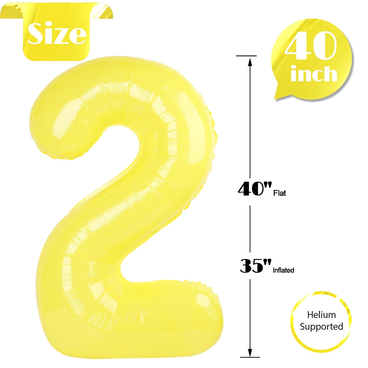 IWERP Yellow 40in Number Balloon – 2nd Birthday Party Decoration