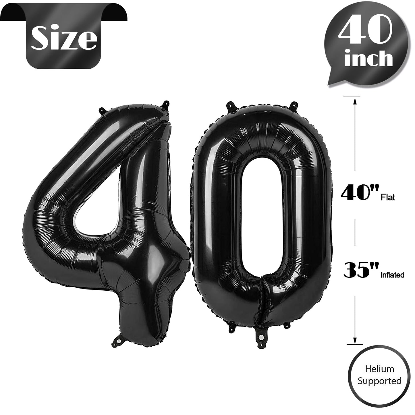 IWERP Black Number 40 Balloon – 40-Inch 40th Birthday Decorations
