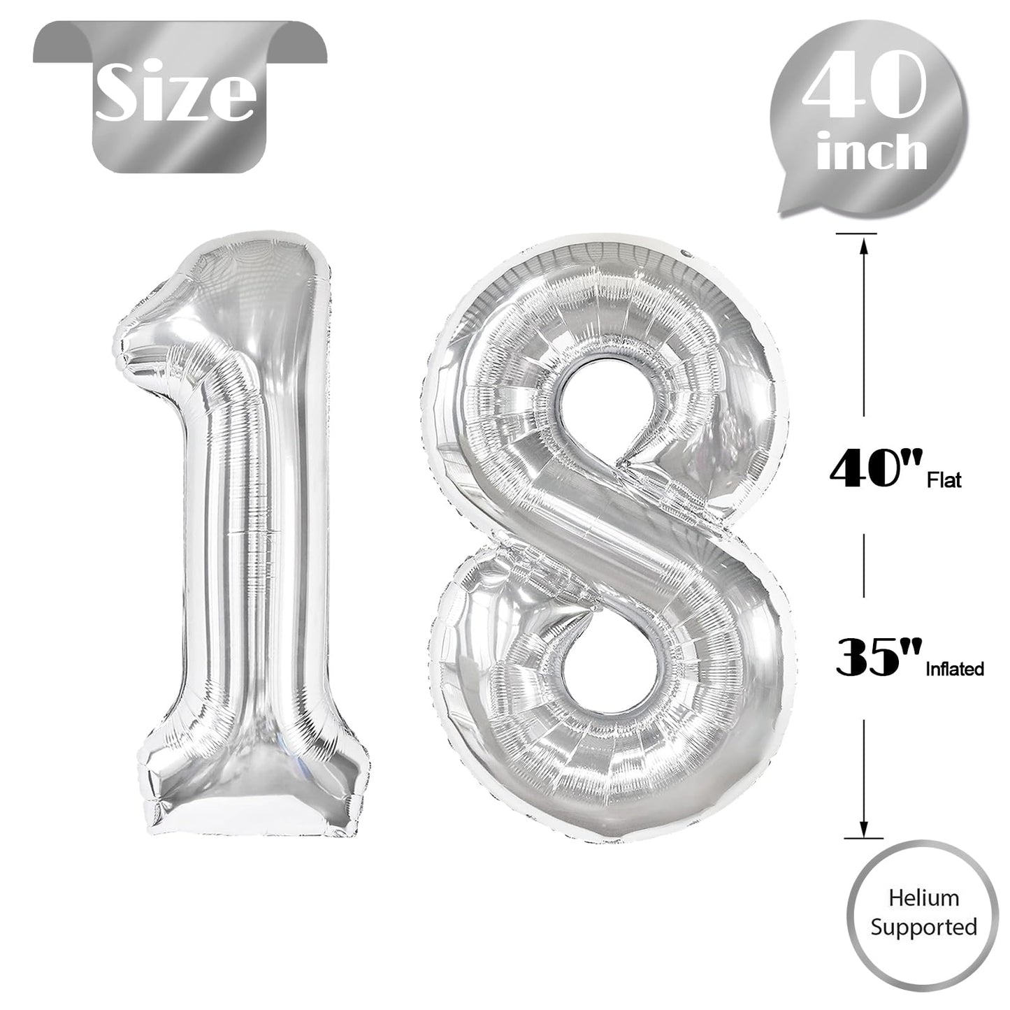IWERP 18th Birthday Balloon – 40-Inch Silver Number Balloon for Party Decor
