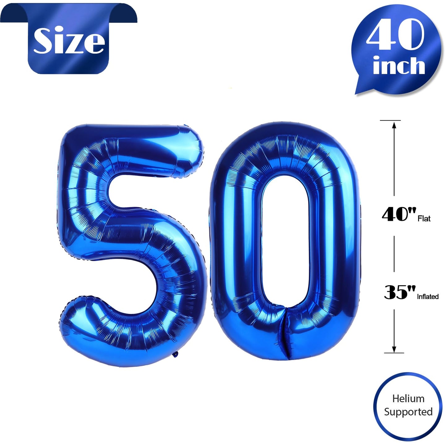 IWERP 50th Birthday Balloon – 40-Inch Metallic Blue Number 50 Decor