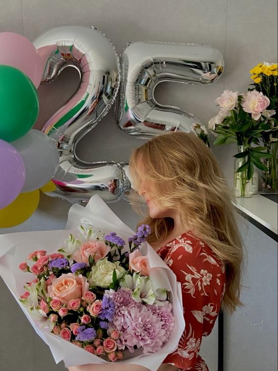 IWERP 25th Birthday Balloon - 40-Inch Silver Number 25 Decoration for Celebrations