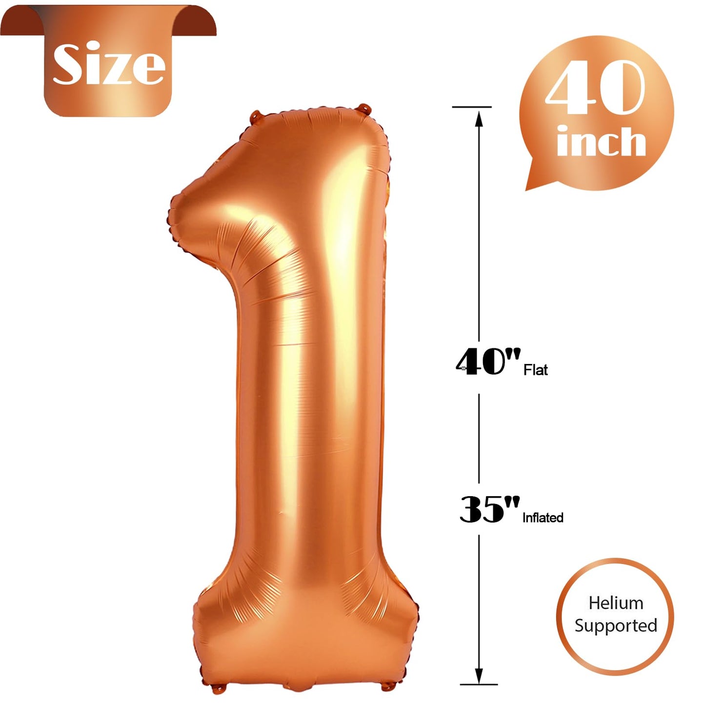 IWERP 40 Inch Orange 1 Balloon – Giant Number Balloon for First Birthday & Milestones