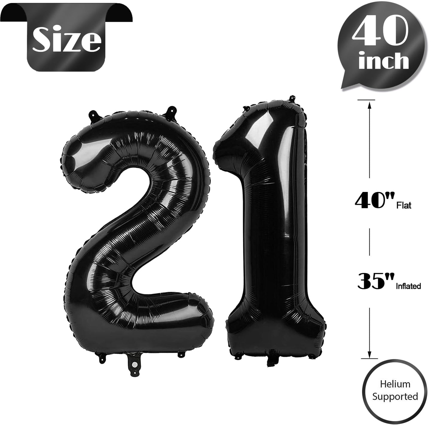 IWERP Black Number 21 Balloon – 40-Inch 21st Birthday Foil Decoration