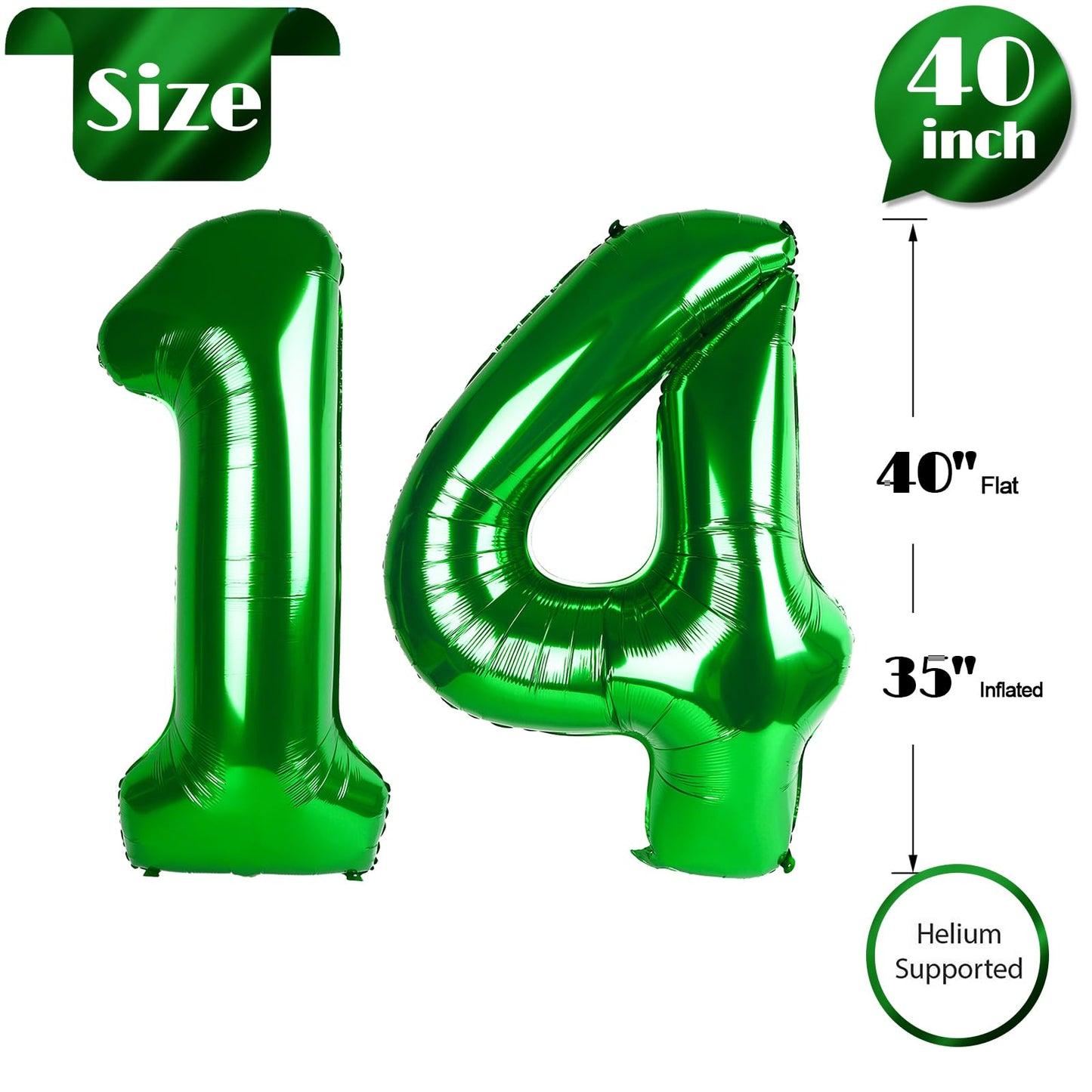 IWERP Green Number 14 Balloon, 40 Inch — 14th Birthday Decorations & St Patrick Day Theme