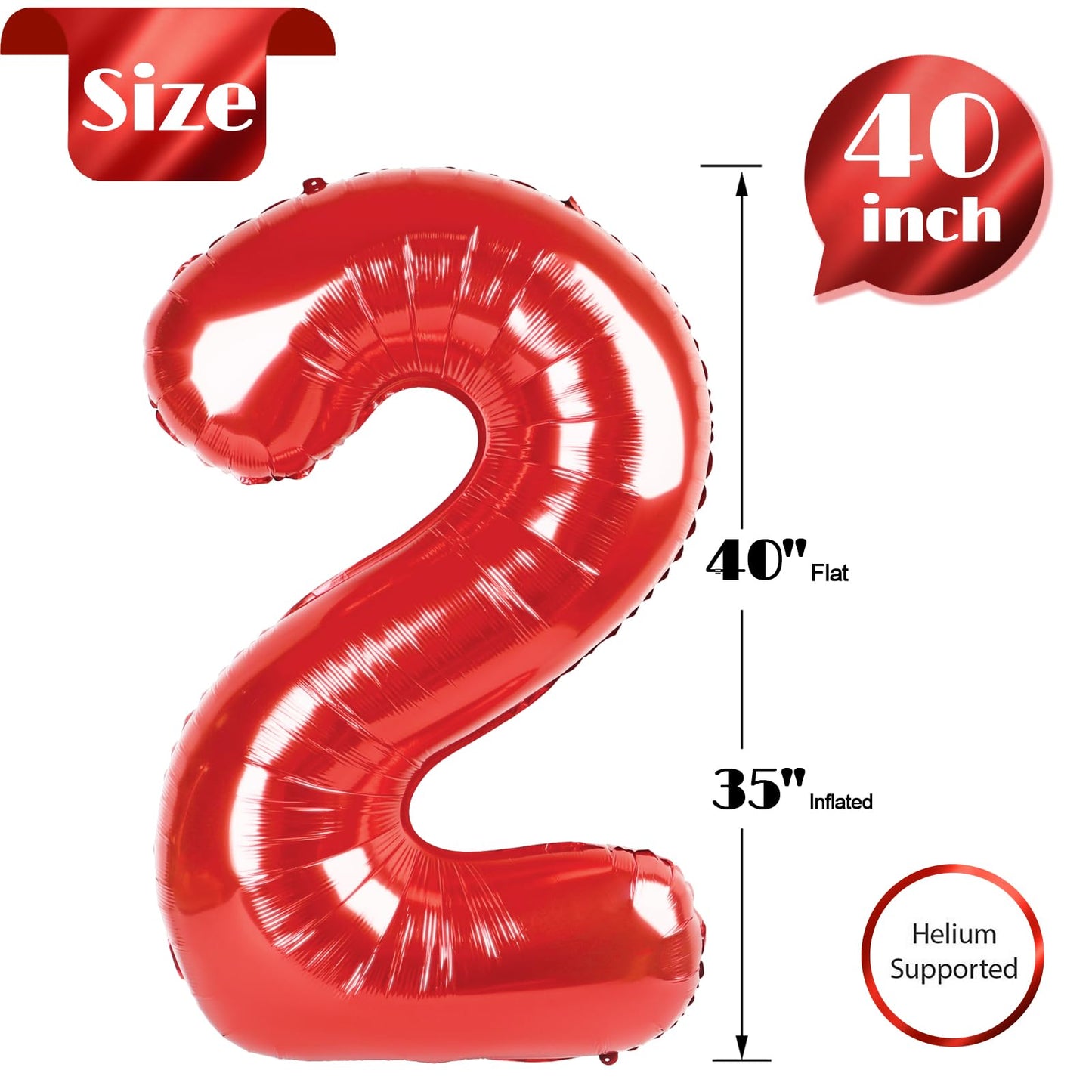 IWERP Red 2 Balloon – 40 Inch Number Balloon for Birthday Party Decorations