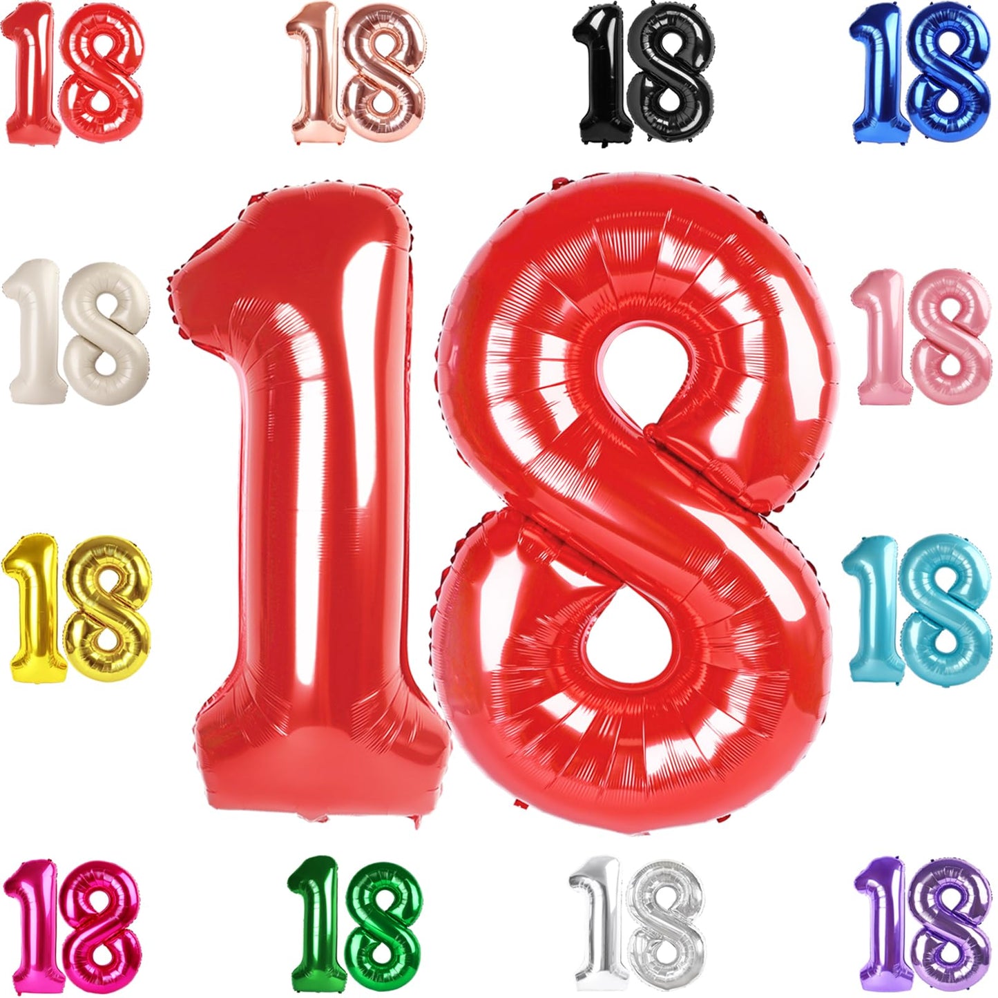 IWERP 18 Balloon Number – 40-Inch Red 18th Birthday Balloons for Boys & Girls | Party Decor