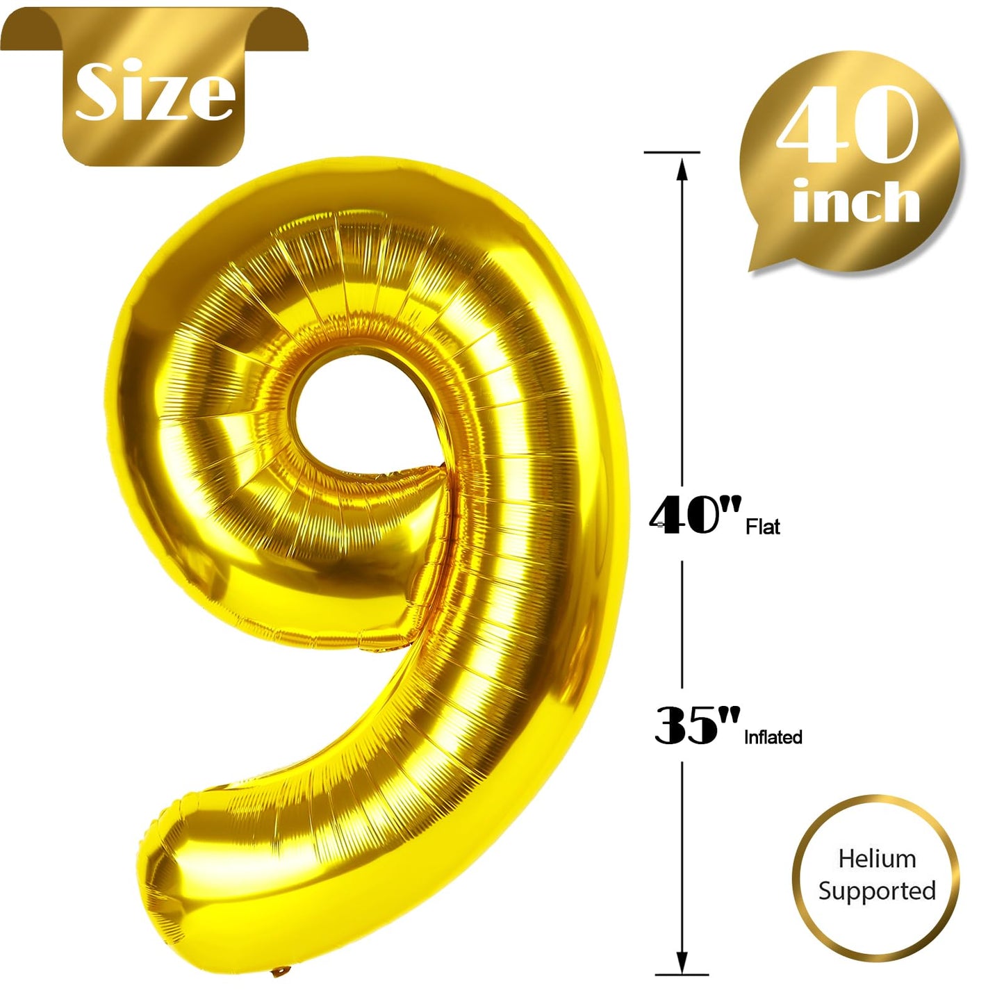 Gold Number 9 Balloon 40-Inch | IWERP 9th Birthday Party Decor