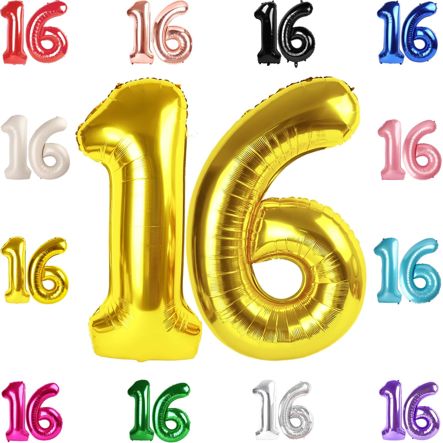 IWERP Gold 16th Birthday Balloon – 40-Inch Number Balloon for Milestones