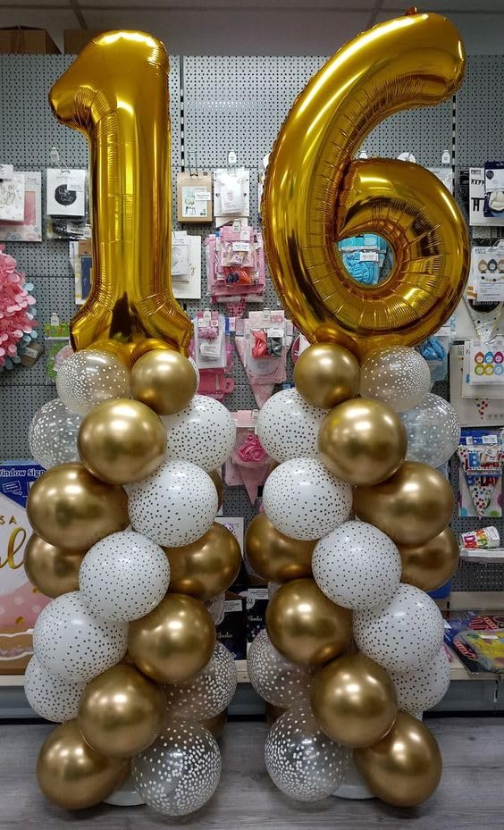 IWERP Gold 16th Birthday Balloon – 40-Inch Number Balloon for Milestones