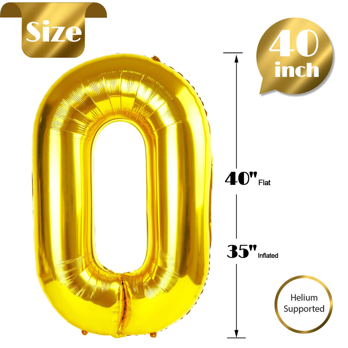 IWERP Gold Number 0 Balloon 40-Inch – Birthday Decorations for 10th to 60th Milestones