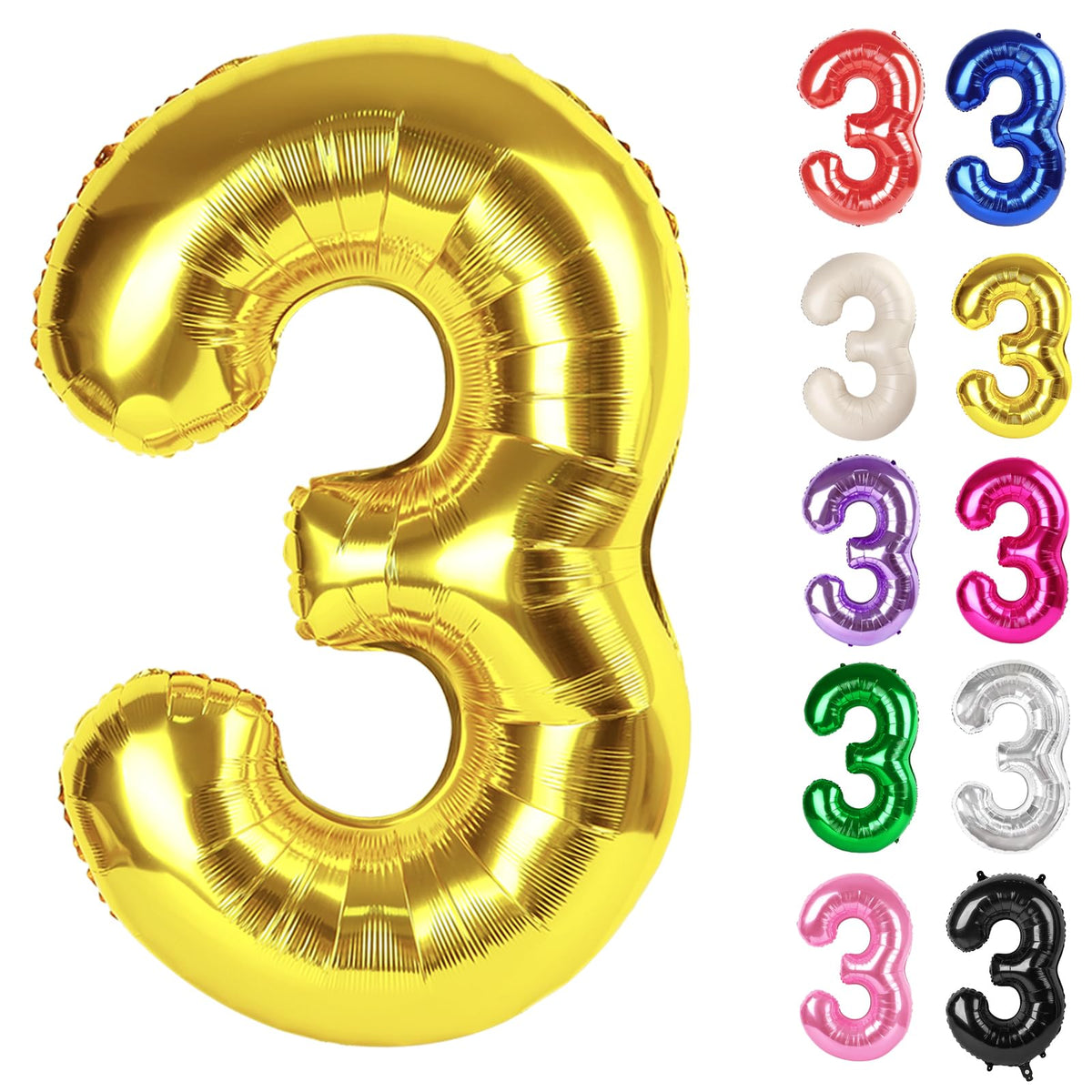 IWERP Gold Number 3 Balloon 40 Inch – 3rd Birthday Decorations & Gold Party Supplies