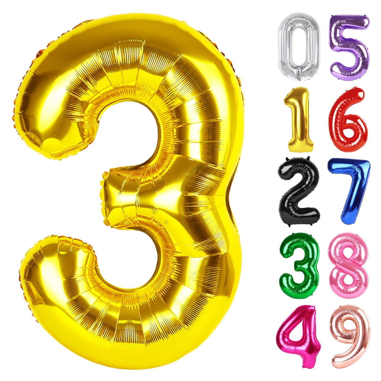 IWERP Gold Number 3 Balloon 40-Inch | 3rd Birthday Party Decor