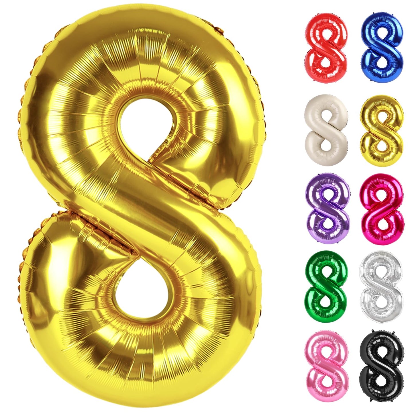 IWERP Gold Number 8 Balloon 40-Inch – 8th Birthday Decor for Boys & Girls