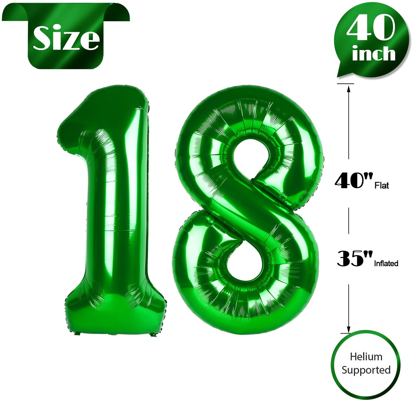 IWERP 18 Balloon – Green 40-Inch Number Balloon for 18th Birthday & Anniversary Decor