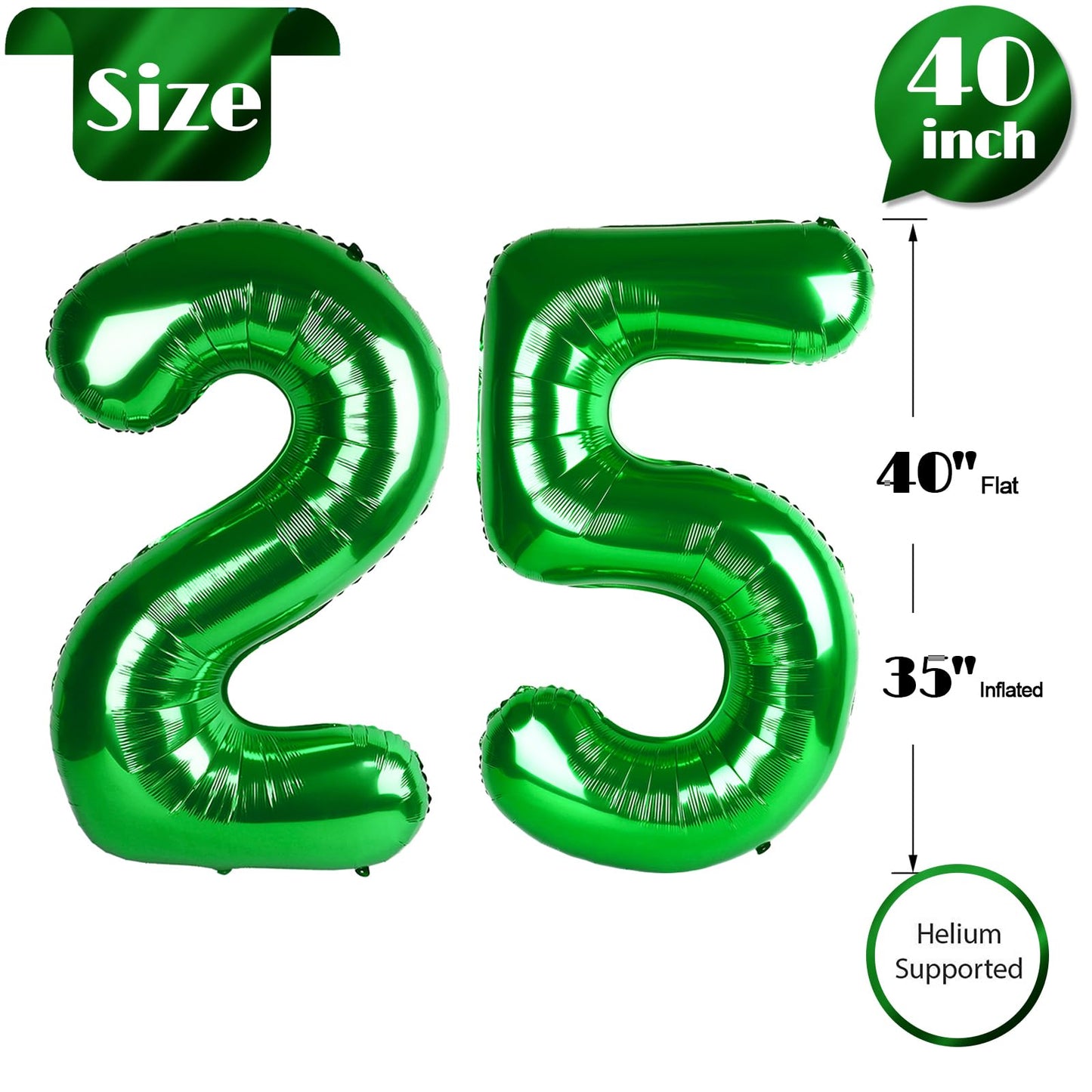 IWERP Green 25 Balloon – 40-Inch 25th Birthday & Anniversary Decorations