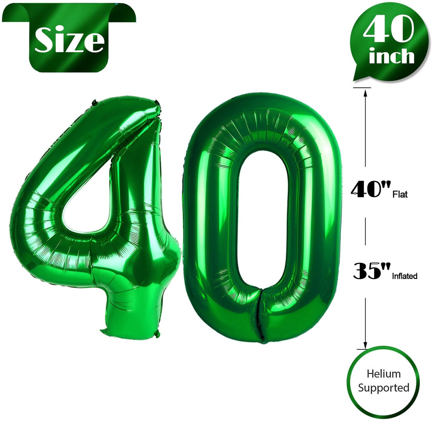 IWERP 40-Inch Green Number Balloon — 40th Birthday & Anniversary Decor