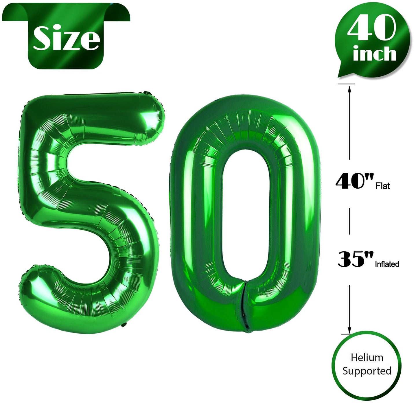 IWERP Green Number 50 Balloon – 40-Inch 50th Birthday Decorations